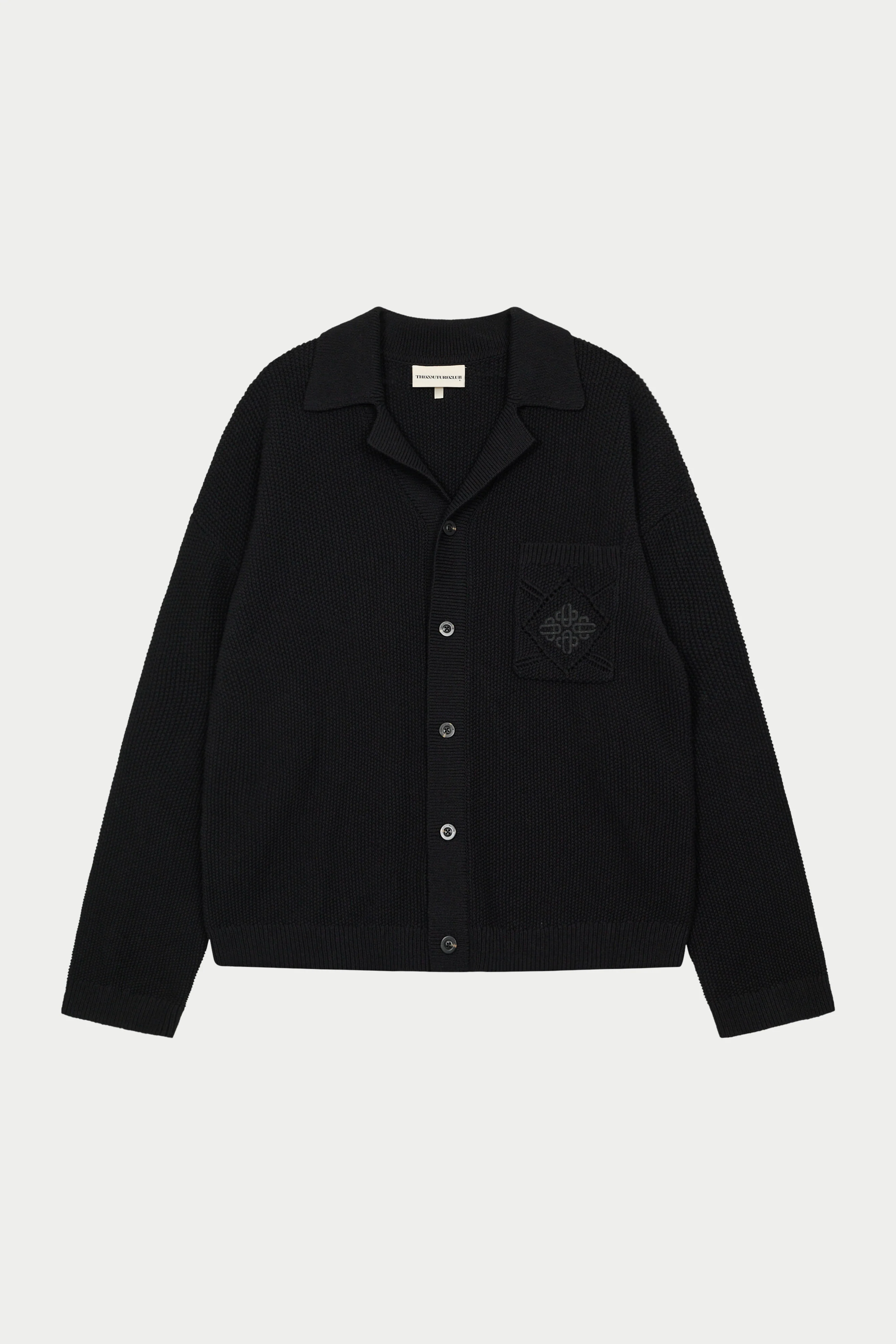 CROCHET KNITTED EMBLEM POCKET SHIRT - BLACK