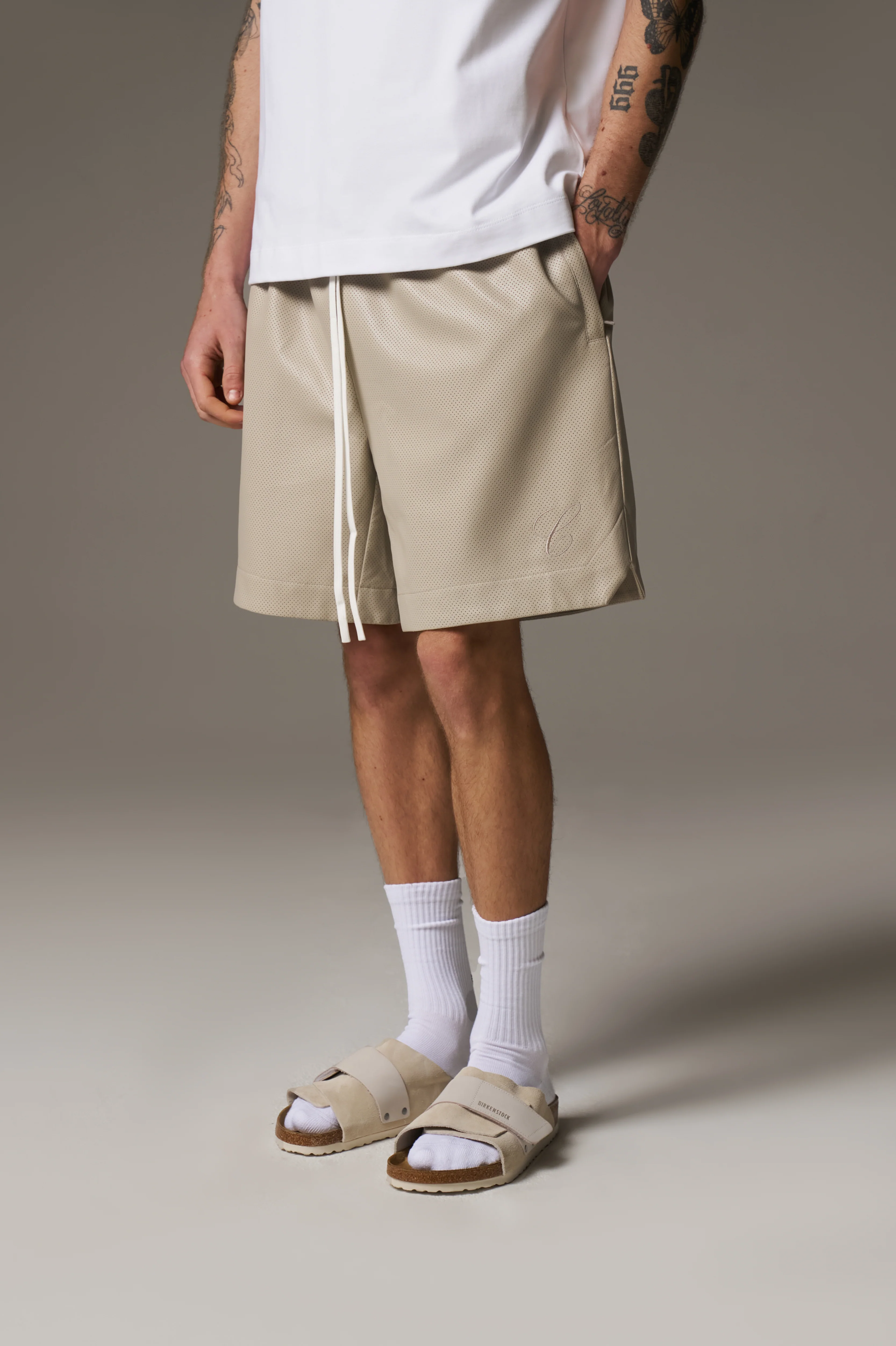 AIRTEX FAUX LEATHER SHORTS - STONE