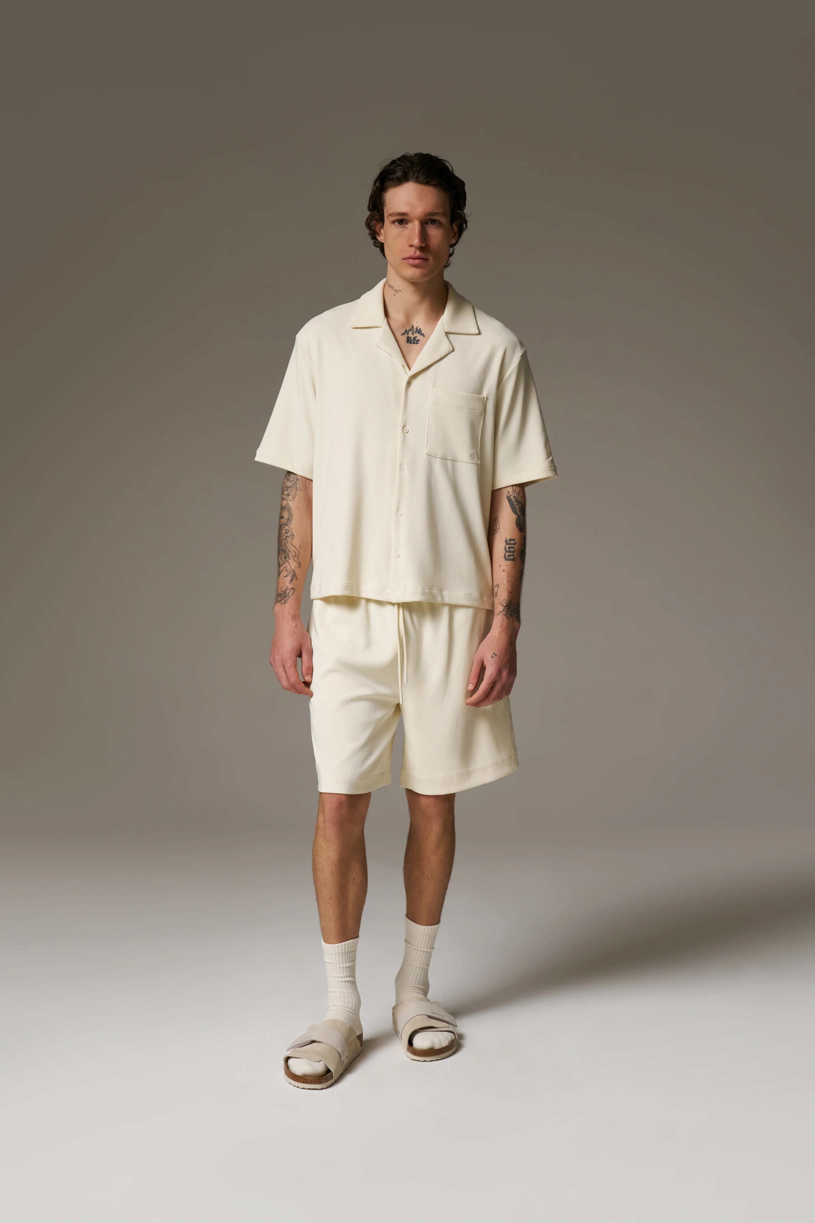 RIB BUTTON THROUGH SHIRT - OFF WHITE
