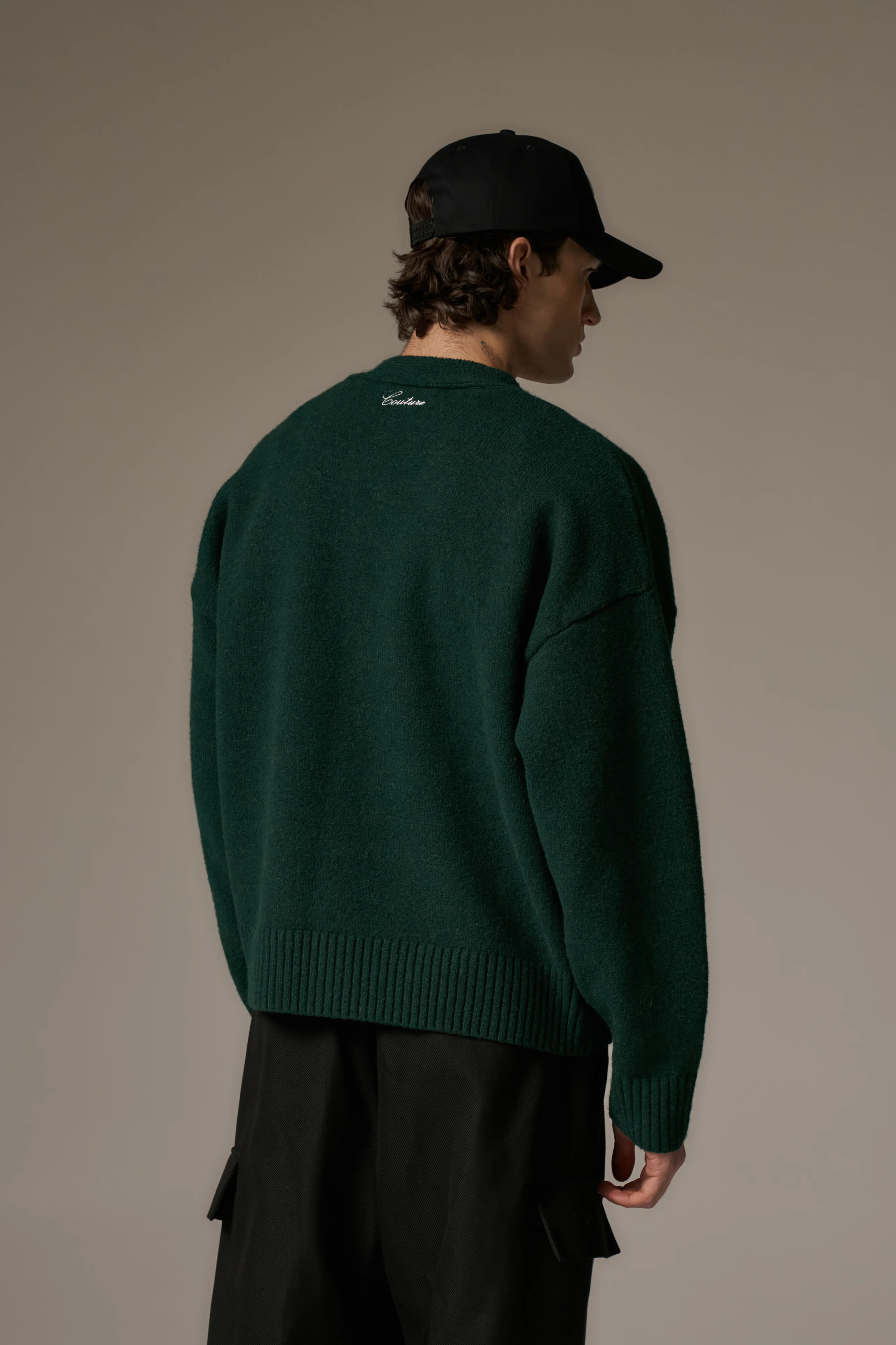 C EMBROIDERY KNITTED CARDIGAN - FOREST GREEN