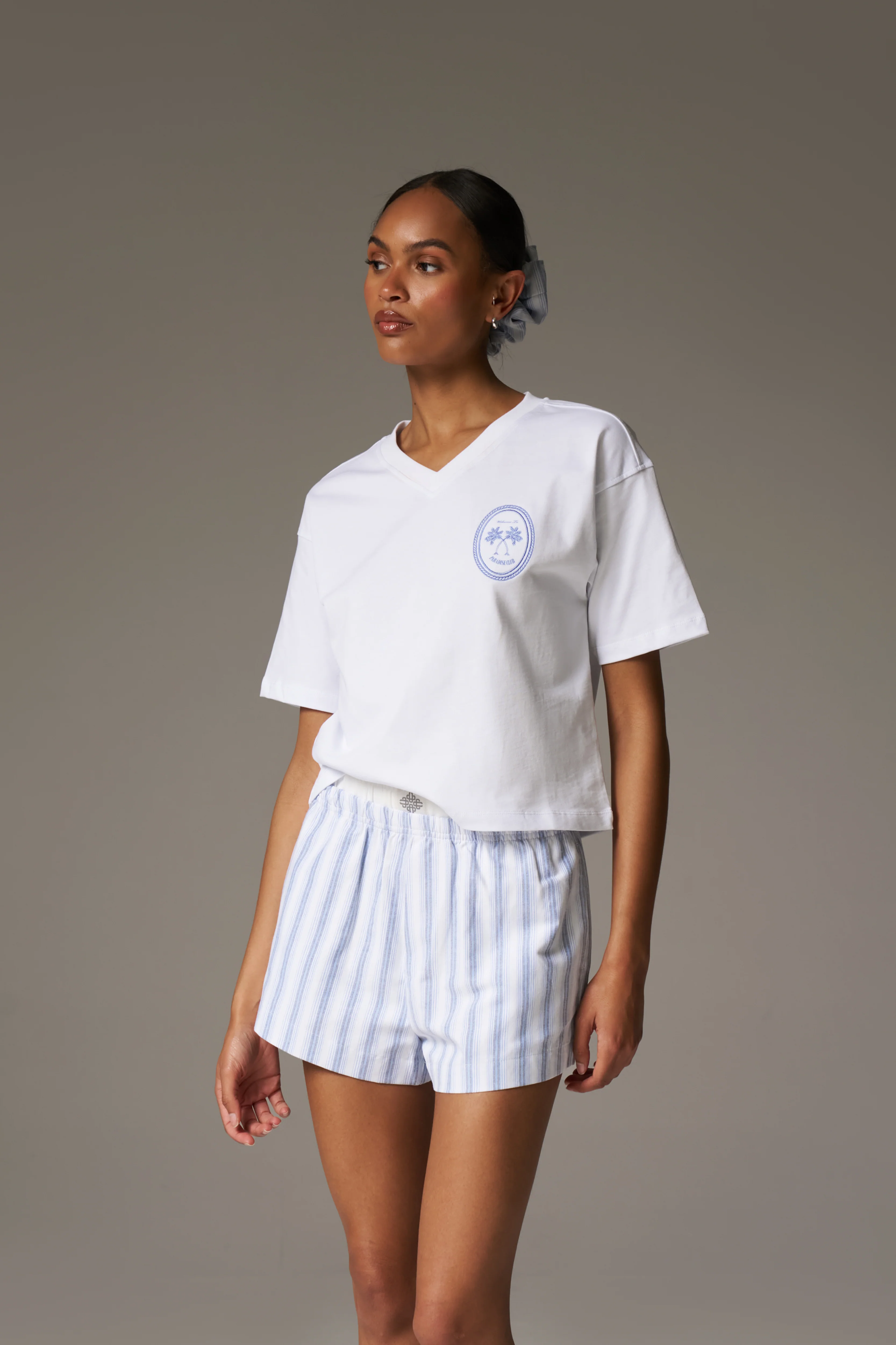 EMBROIDERED PALM GRAPHIC BOXY T-SHIRT - WHITE