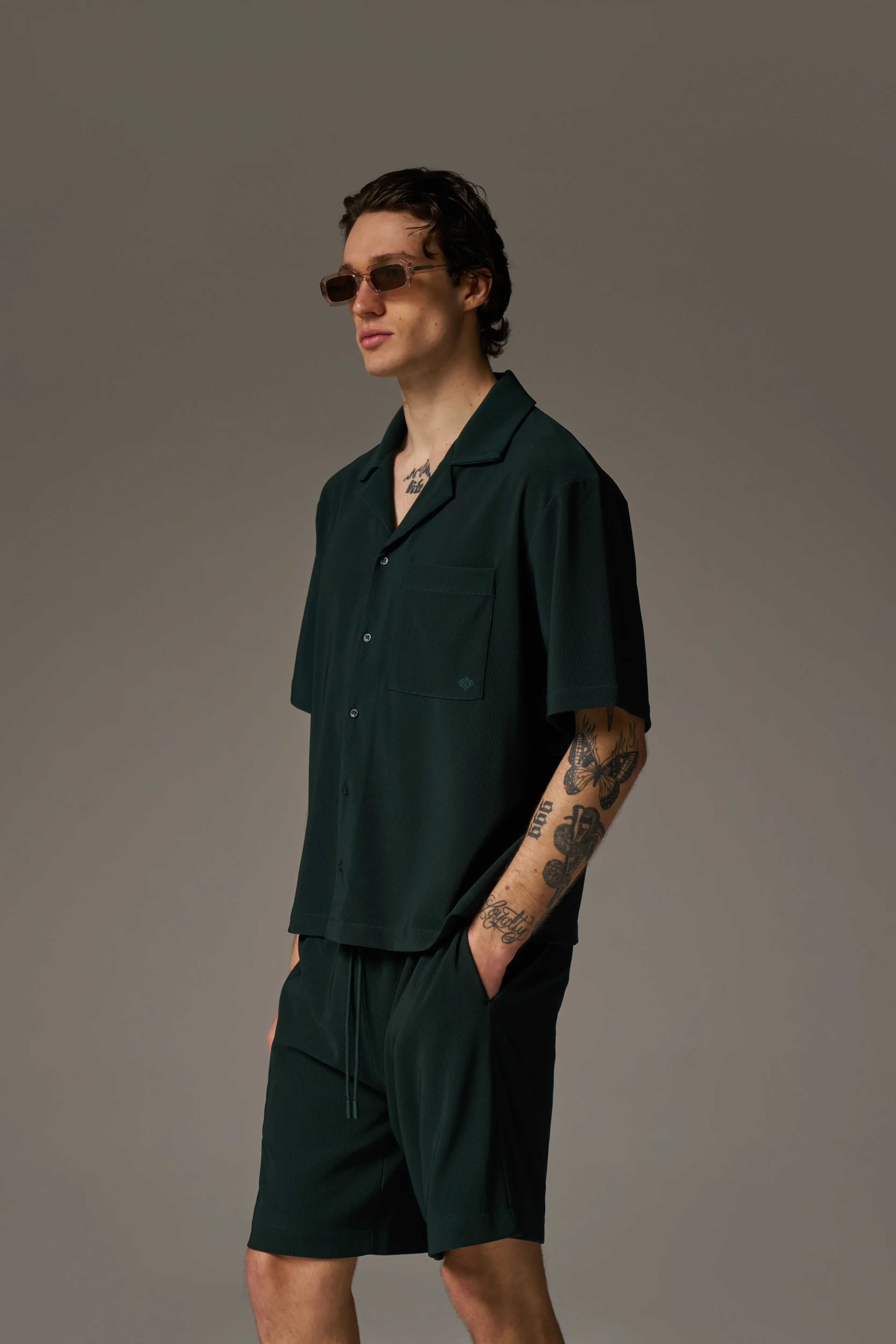 RIB BUTTON THROUGH SHIRT - GREEN