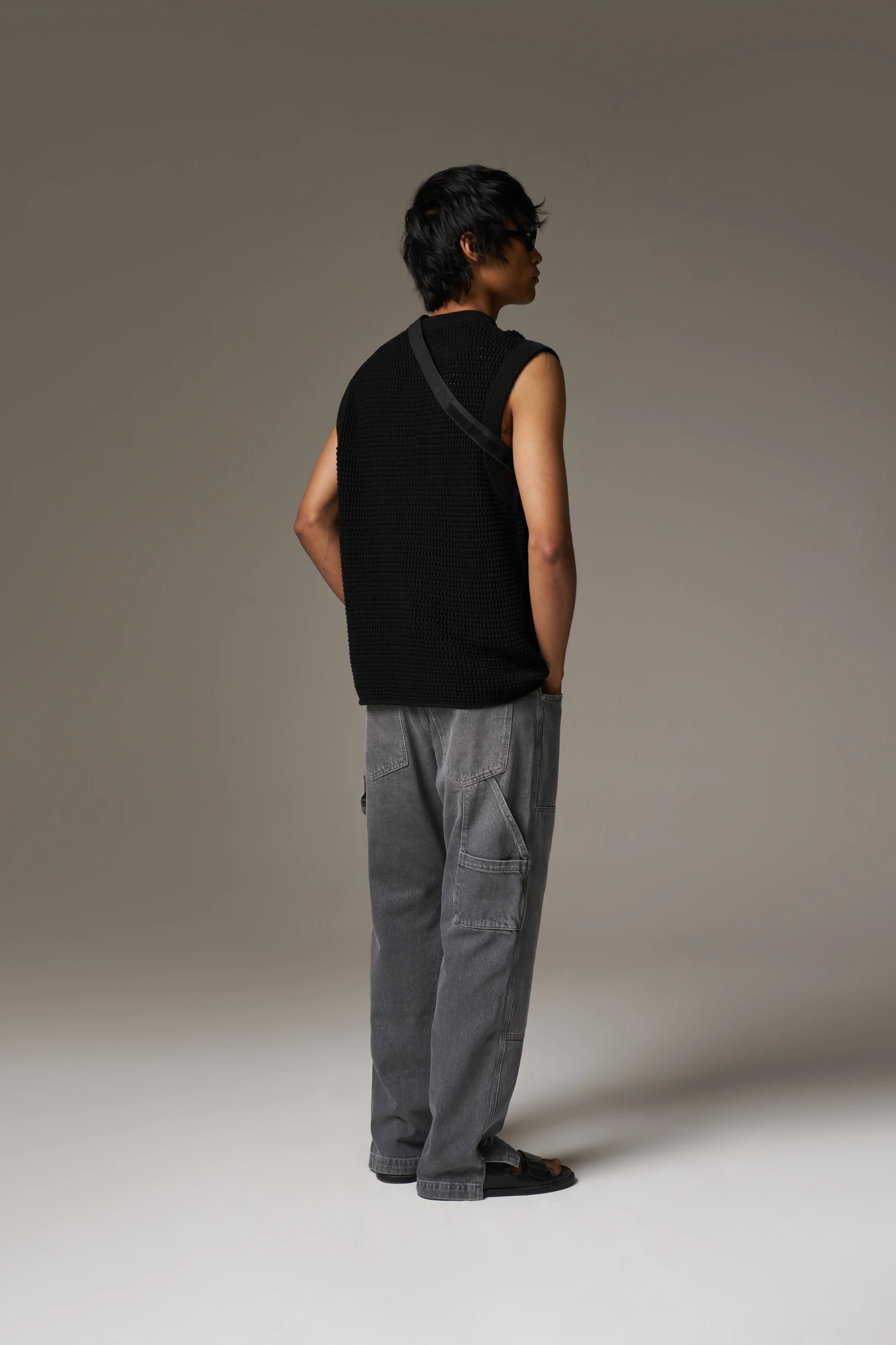 DENIM RIVET DETAIL CARPENTER JEANS - GREY WASH