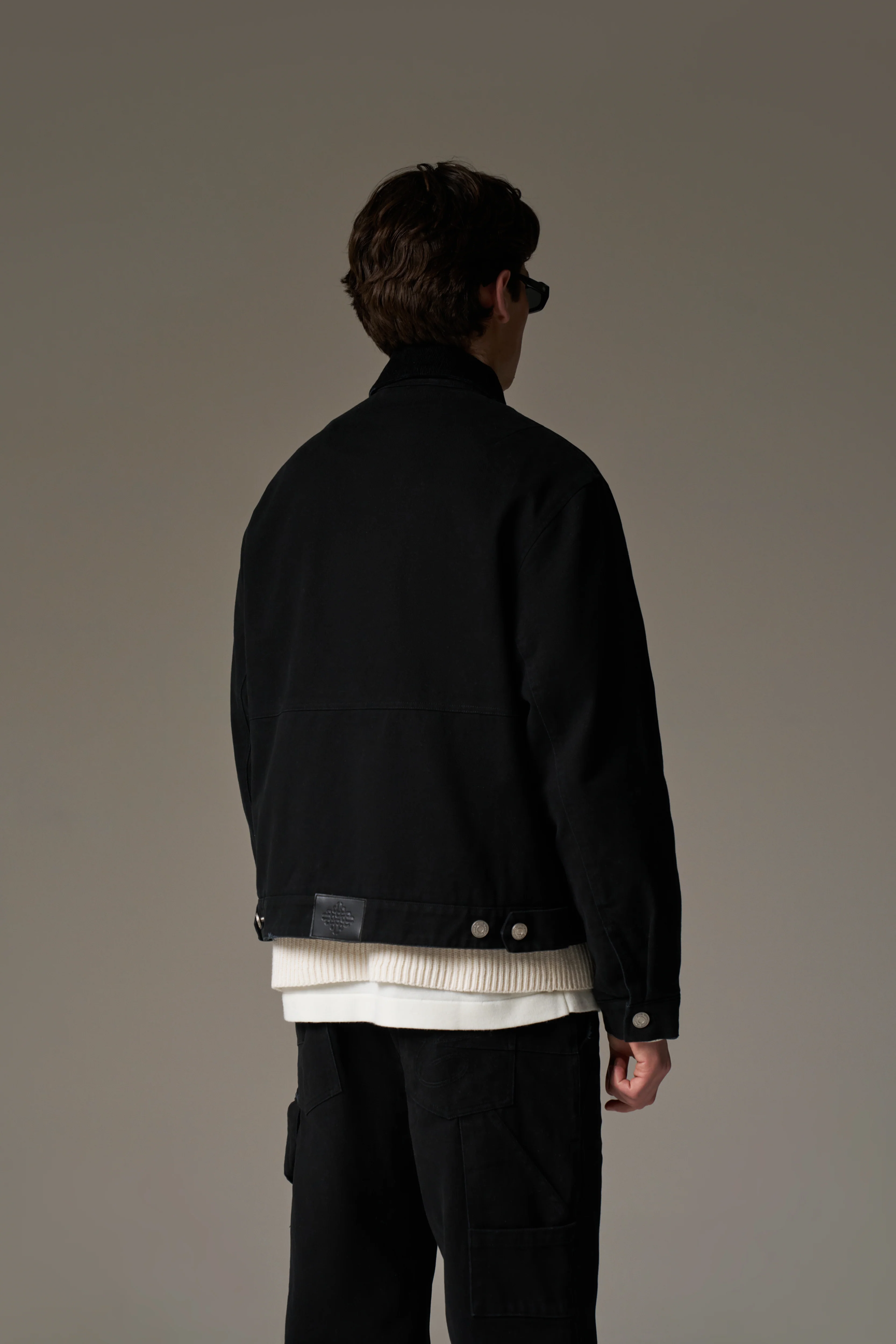 TWILL CONTRAST COLLAR JACKET - WASHED BLACK
