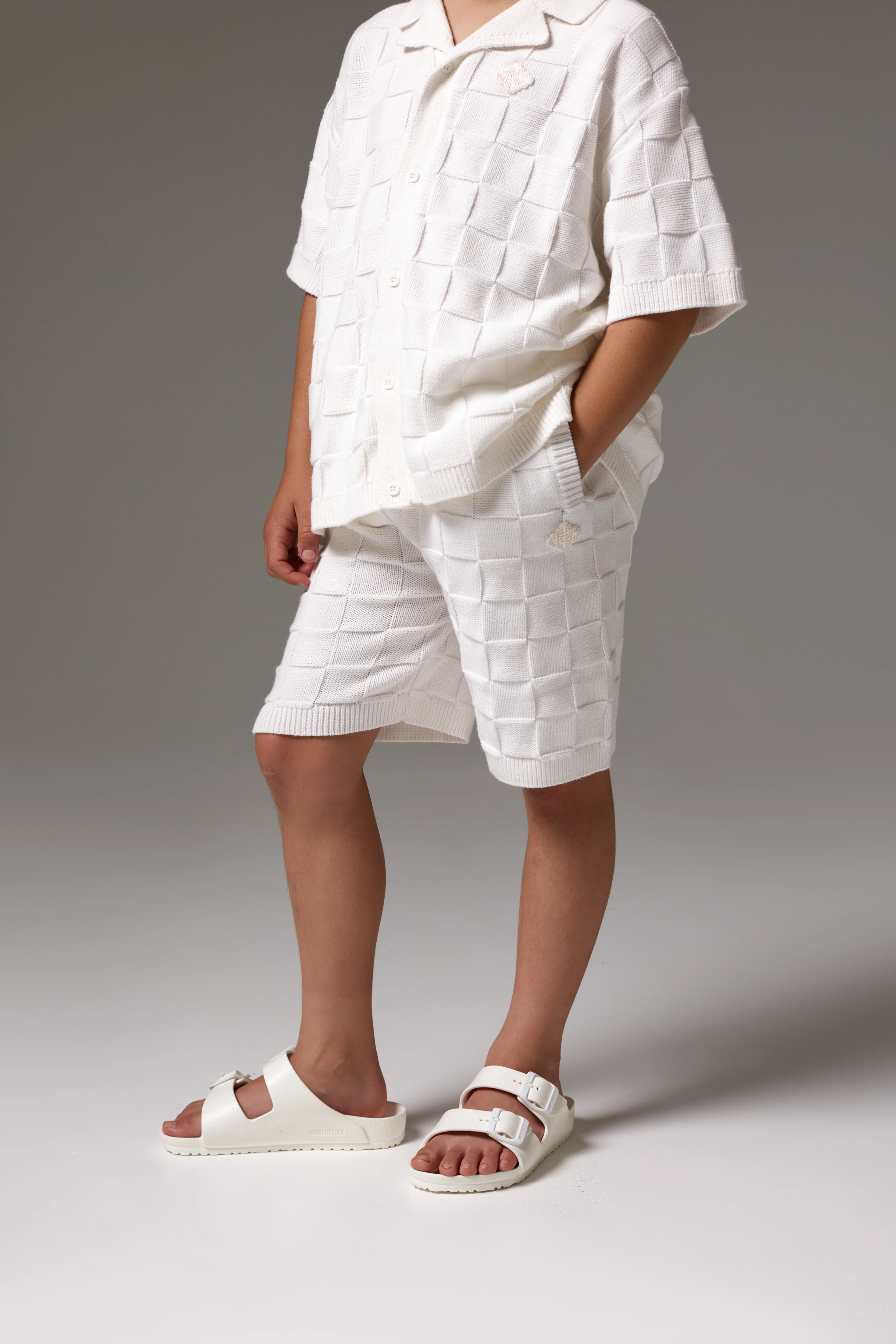 JUNIOR CHECKERBOARD KNITTED SHORT - OFF WHITE