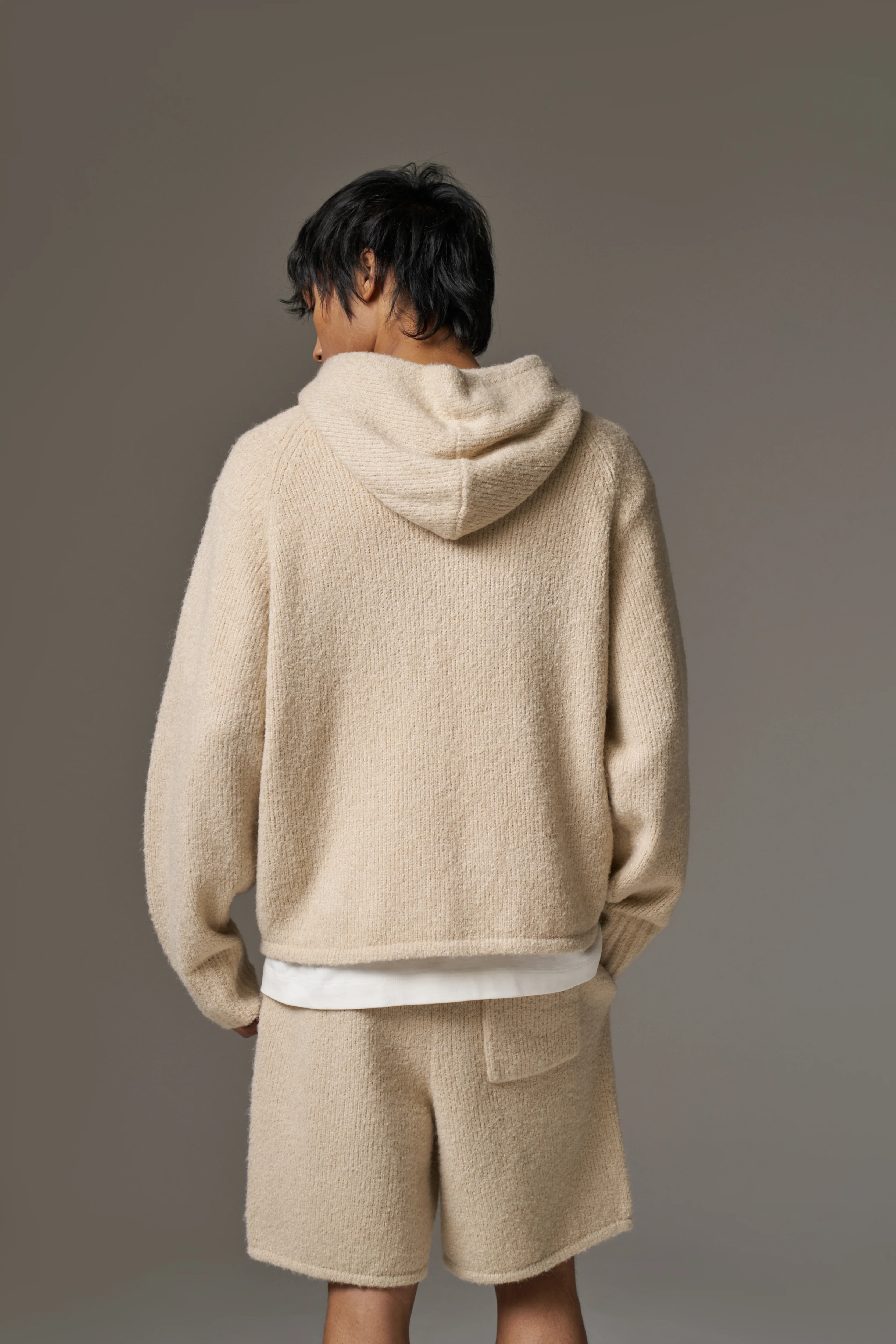BOUCLE KNIT HOODIE - STONE