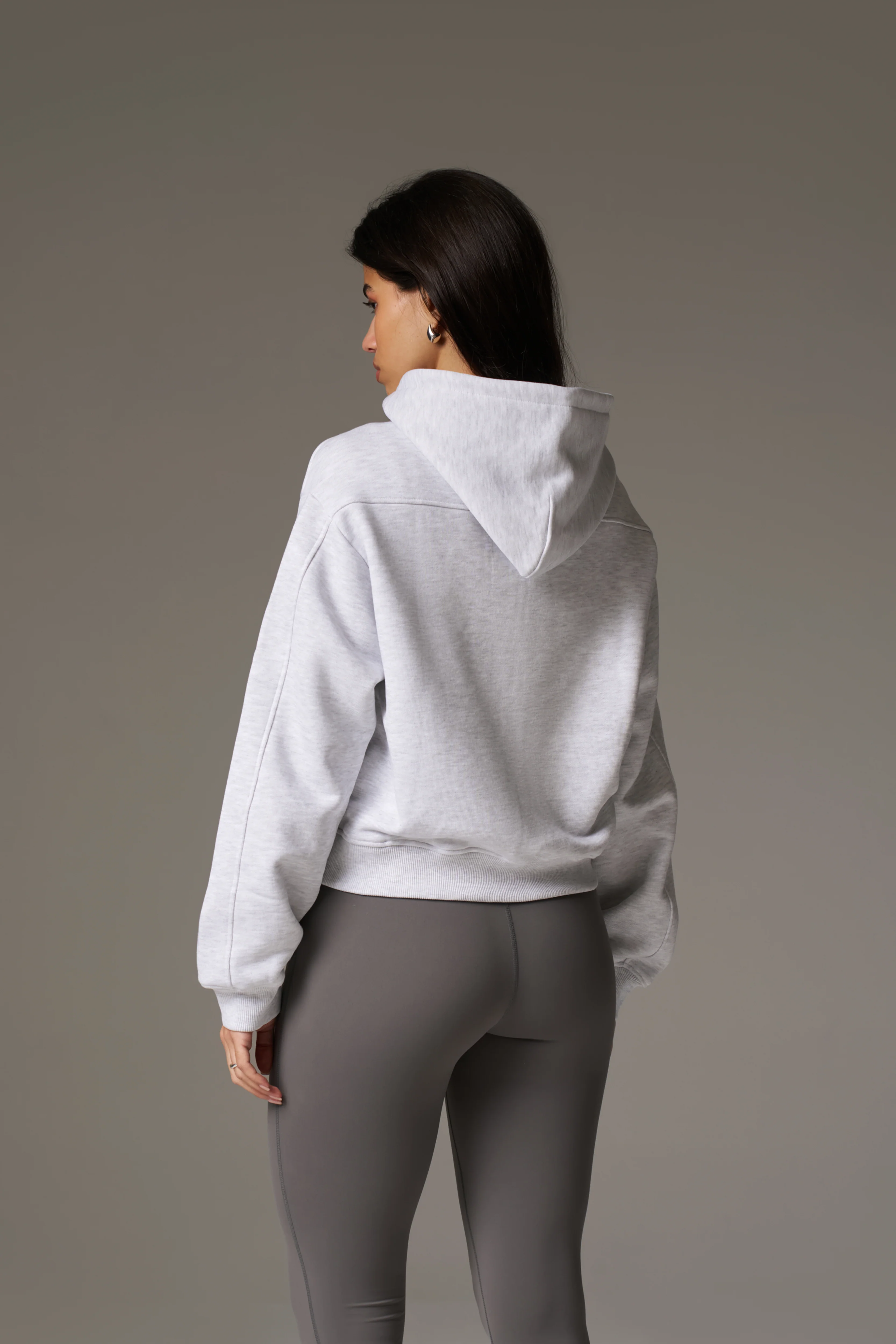 PILATES & PINOT ZIP THROUGH CROPPED HOODIE - GREY MARL