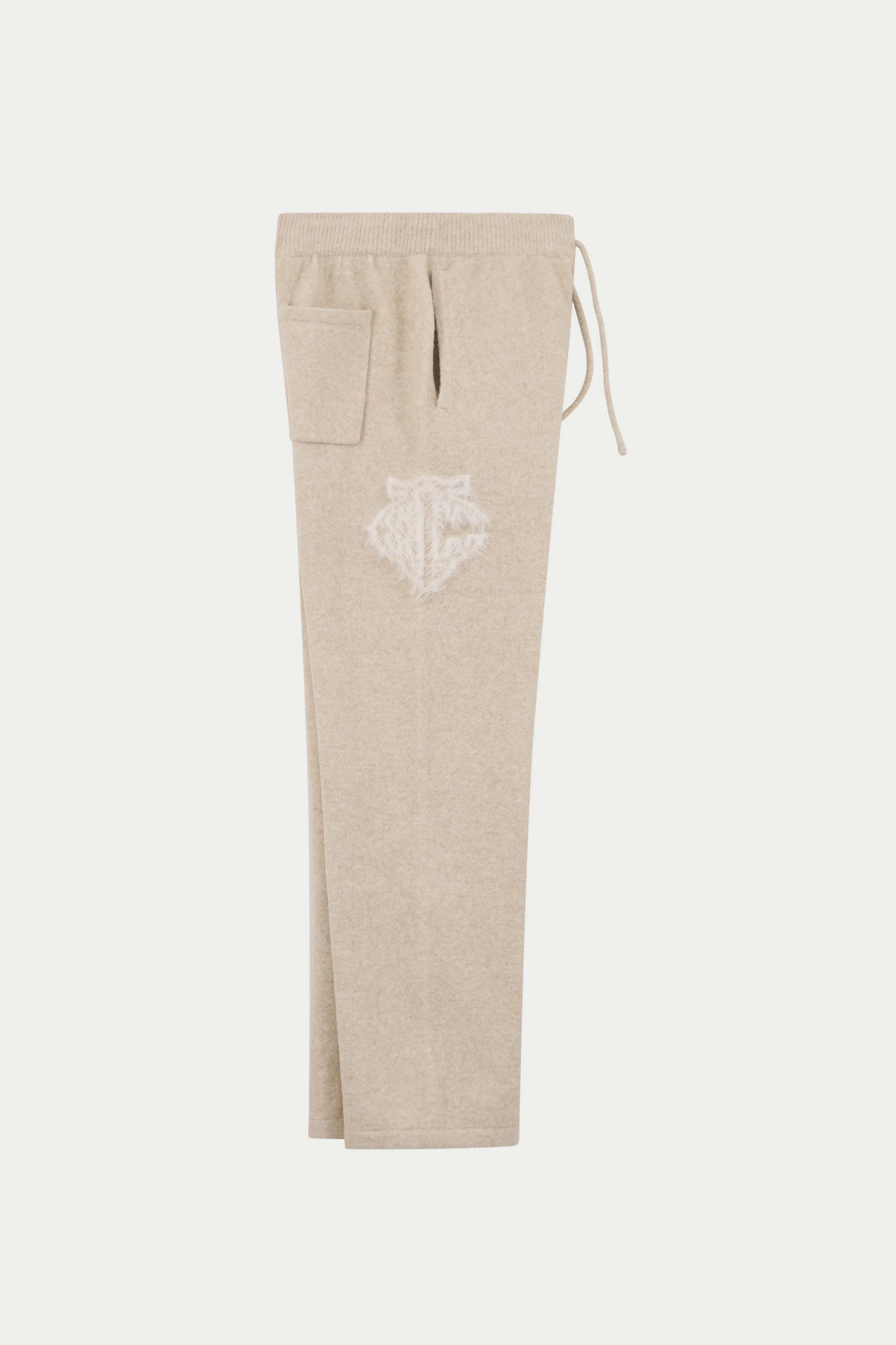 MONGRAM EMBLEM FLUFFY KNIT JOGGERS - BEIGE