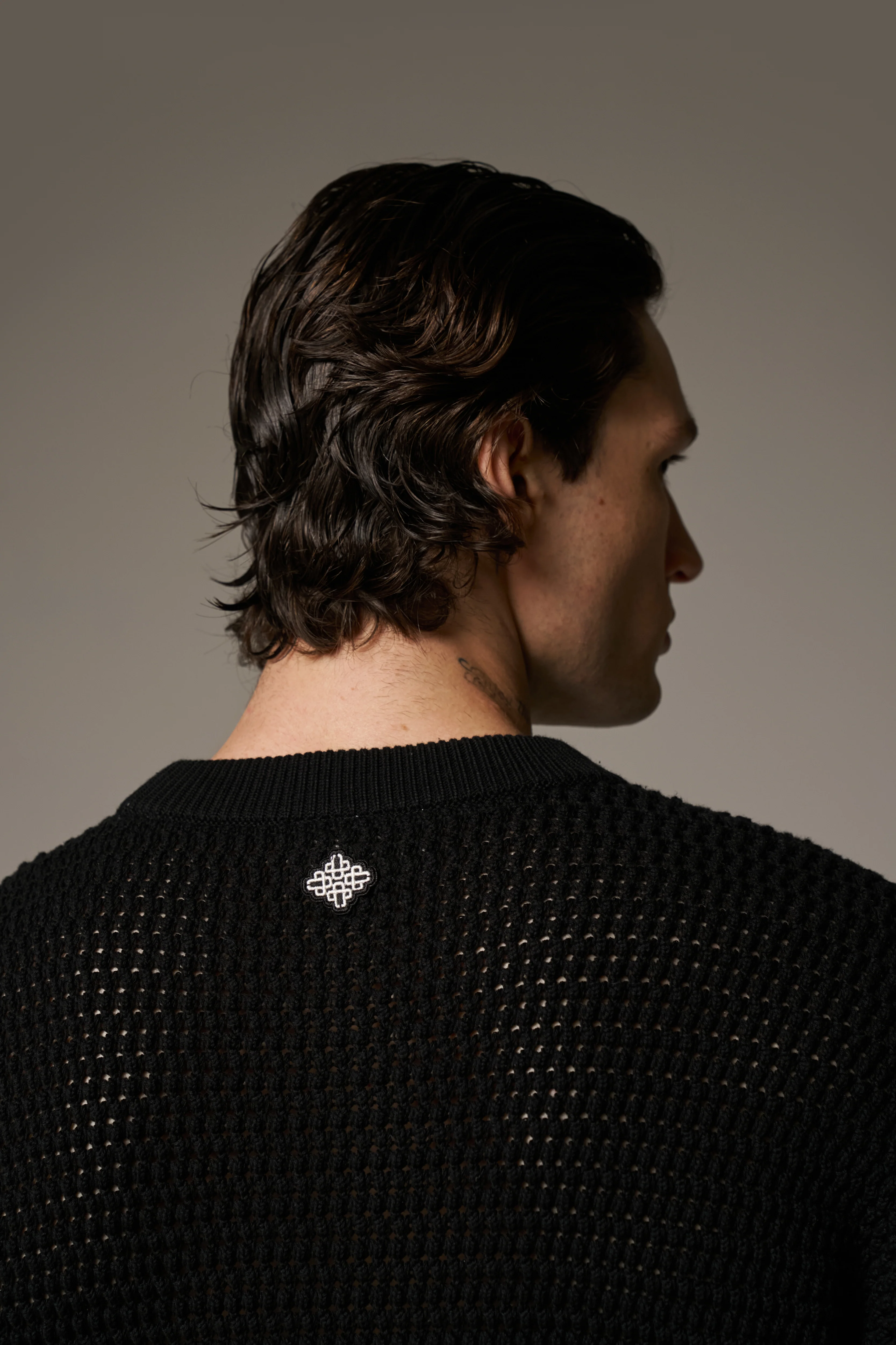 STRIPE CROCHET KNIT T-SHIRT - BLACK