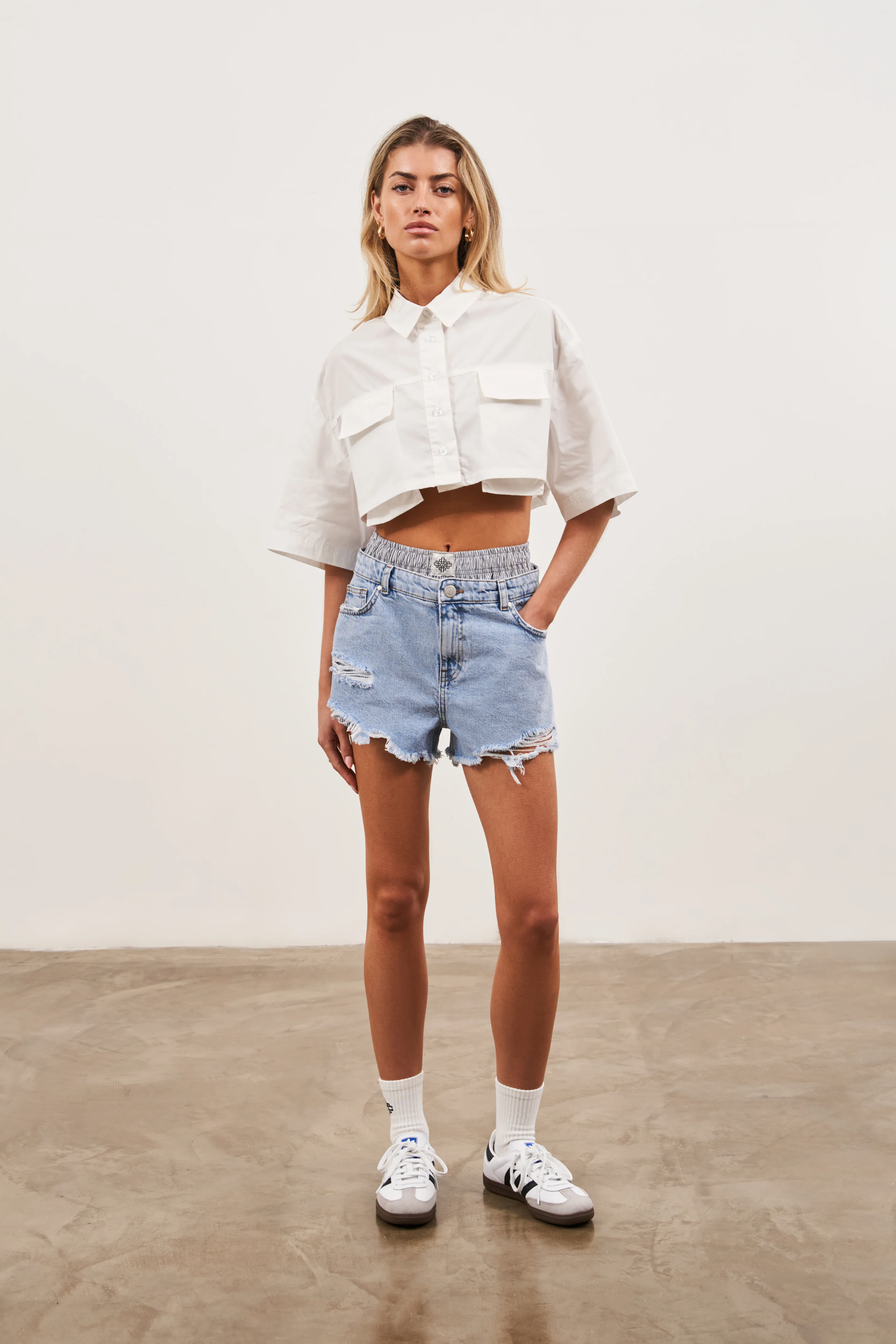 CROPPED POPLIN POCKET DETAIL SHIRT - WHITE