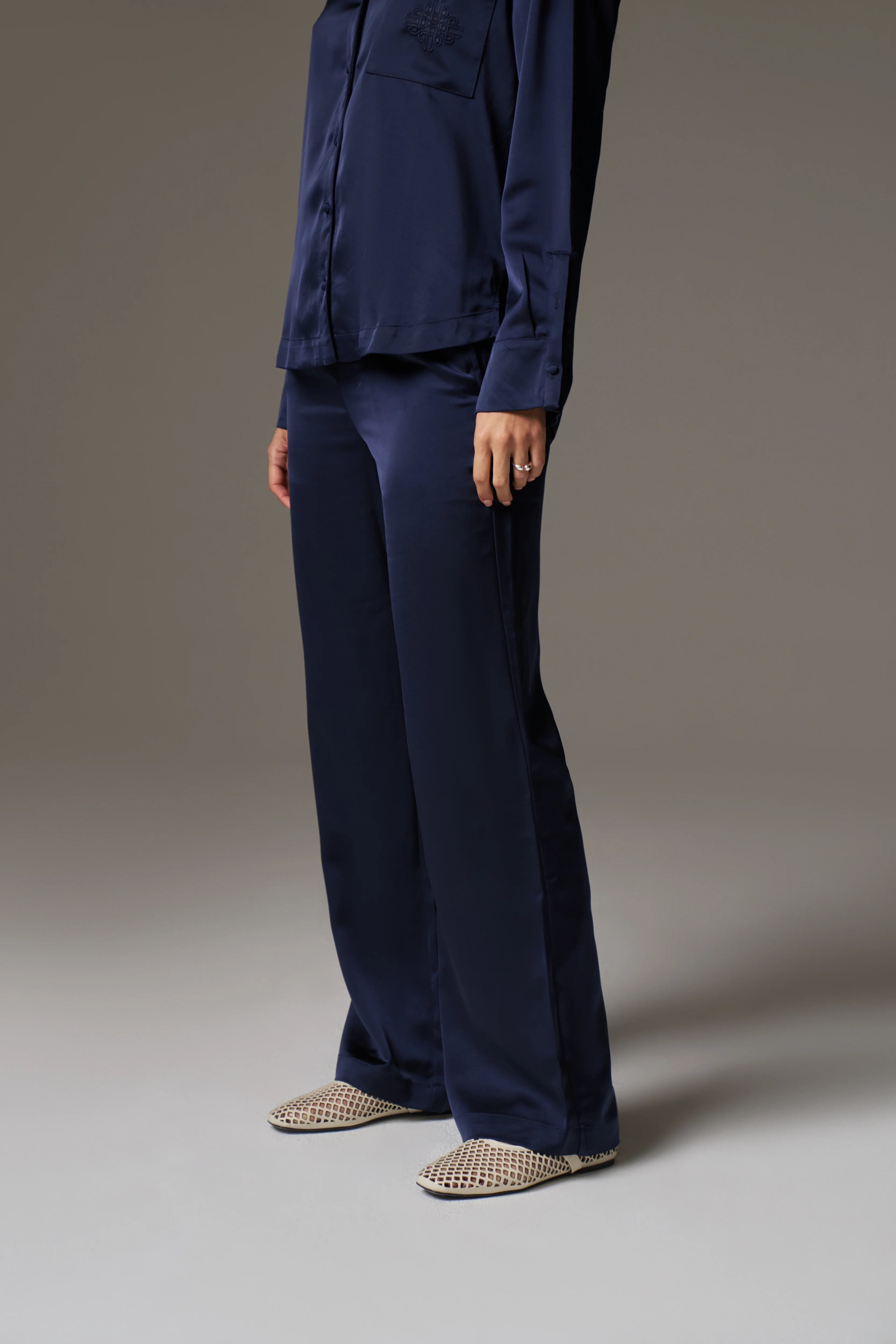 SATIN EMBLEM TROUSERS - NAVY