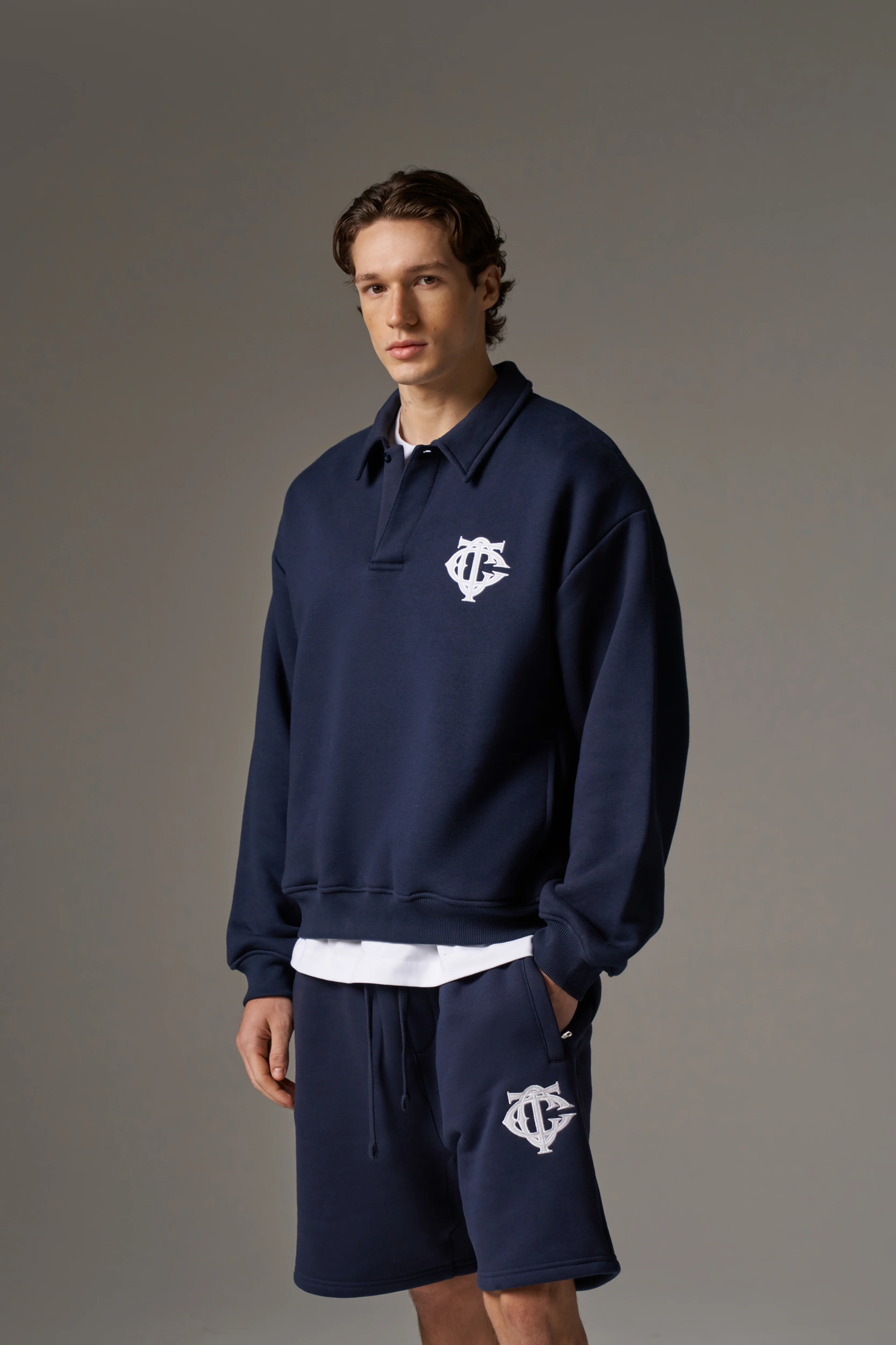 HEAVYWEIGHT MONOGRAM EMBLEM POLO - NAVY