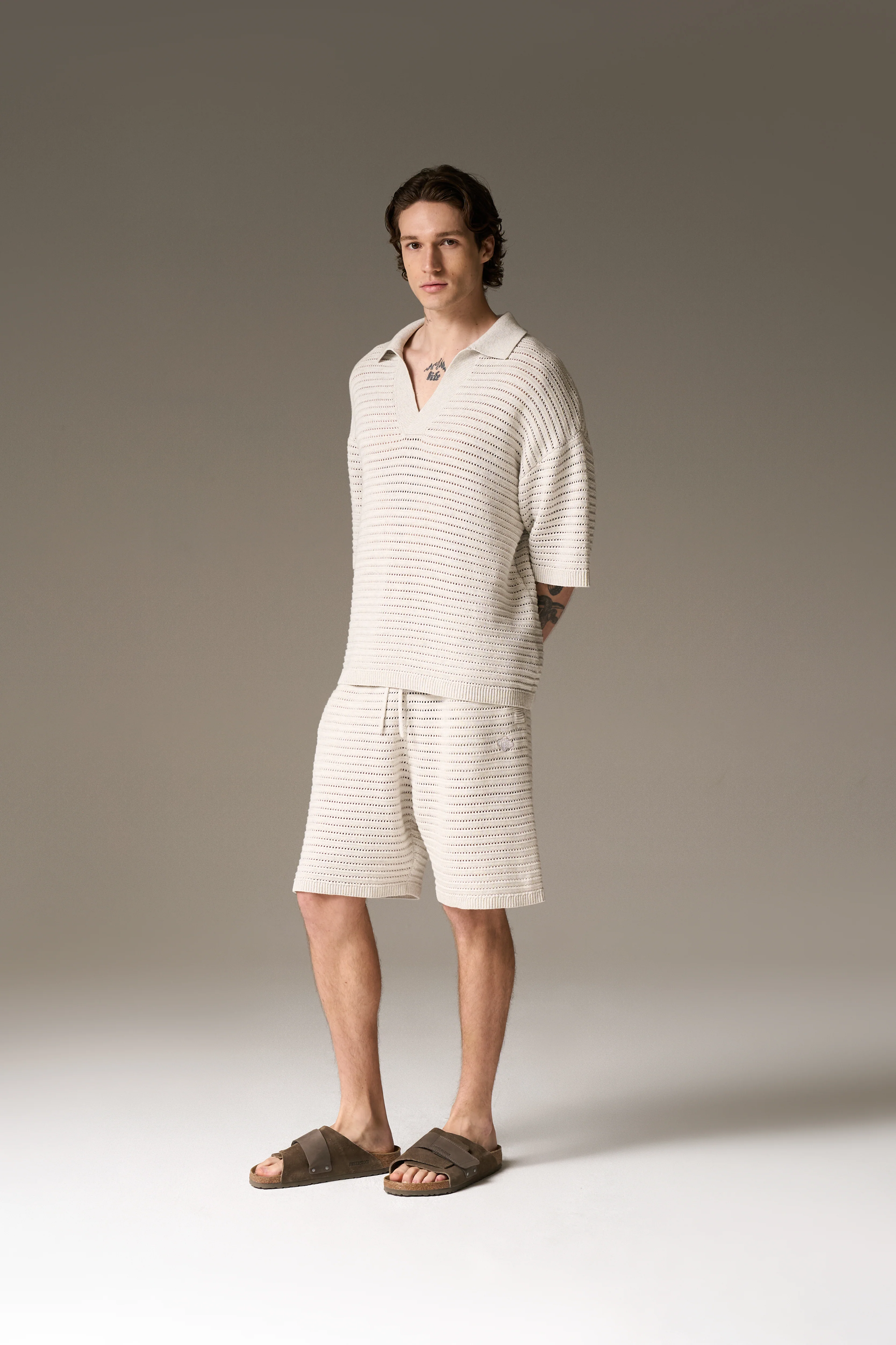 KNITTED POLO SHIRT - LIGHT GREY