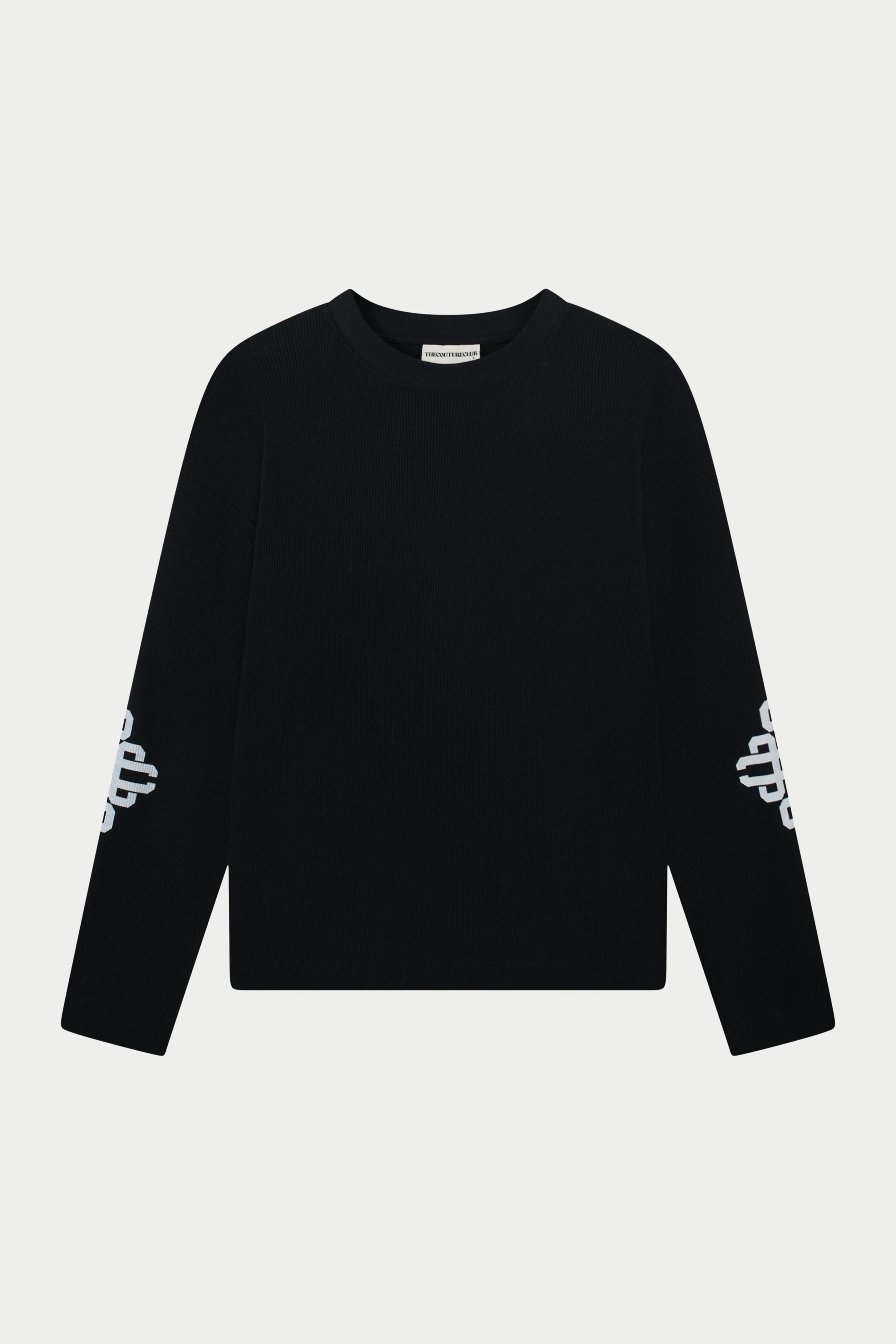 EMBLEM WAFFLE LONG SLEEVE T-SHIRT - BLACK
