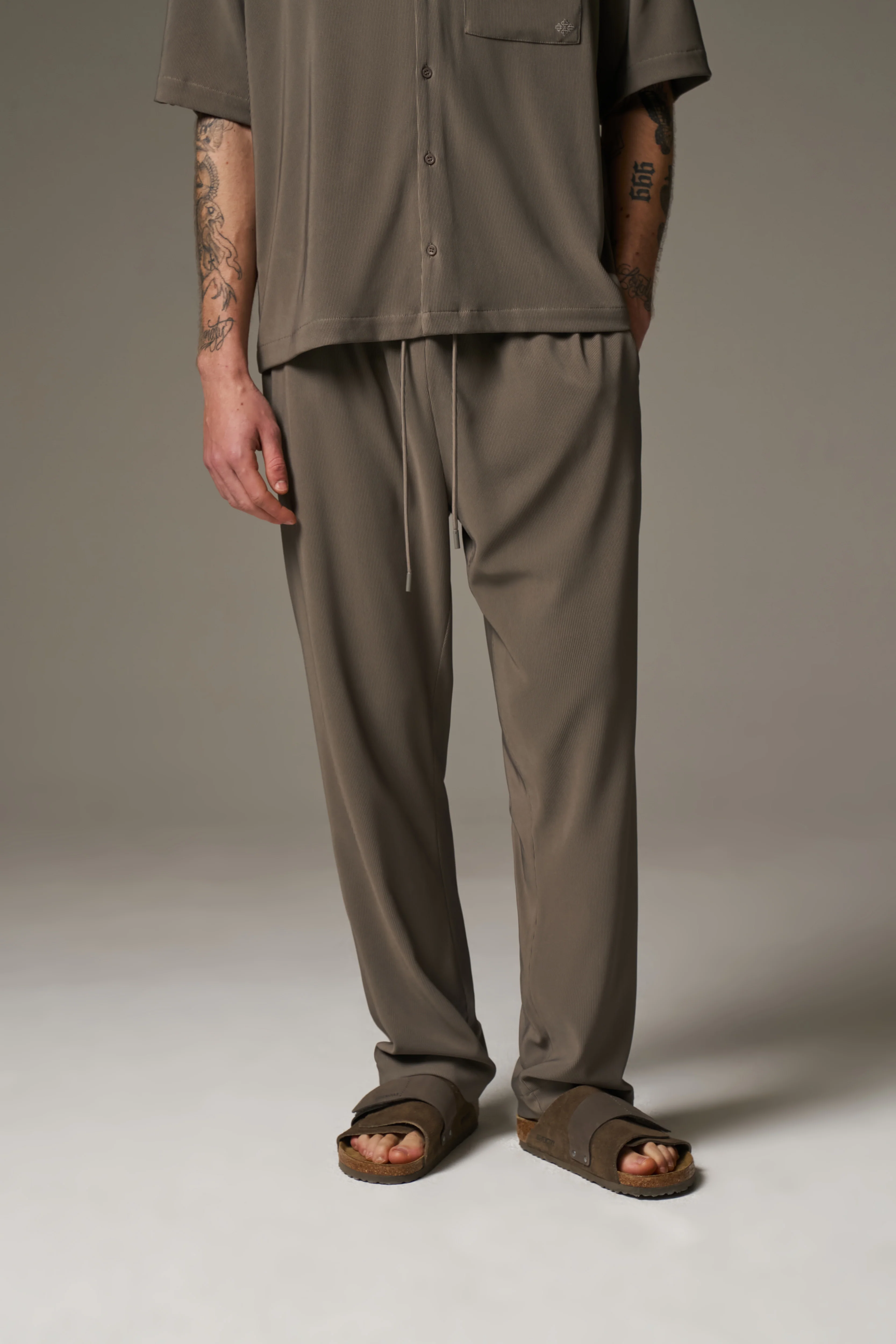 RIBBED TROUSERS - MINK