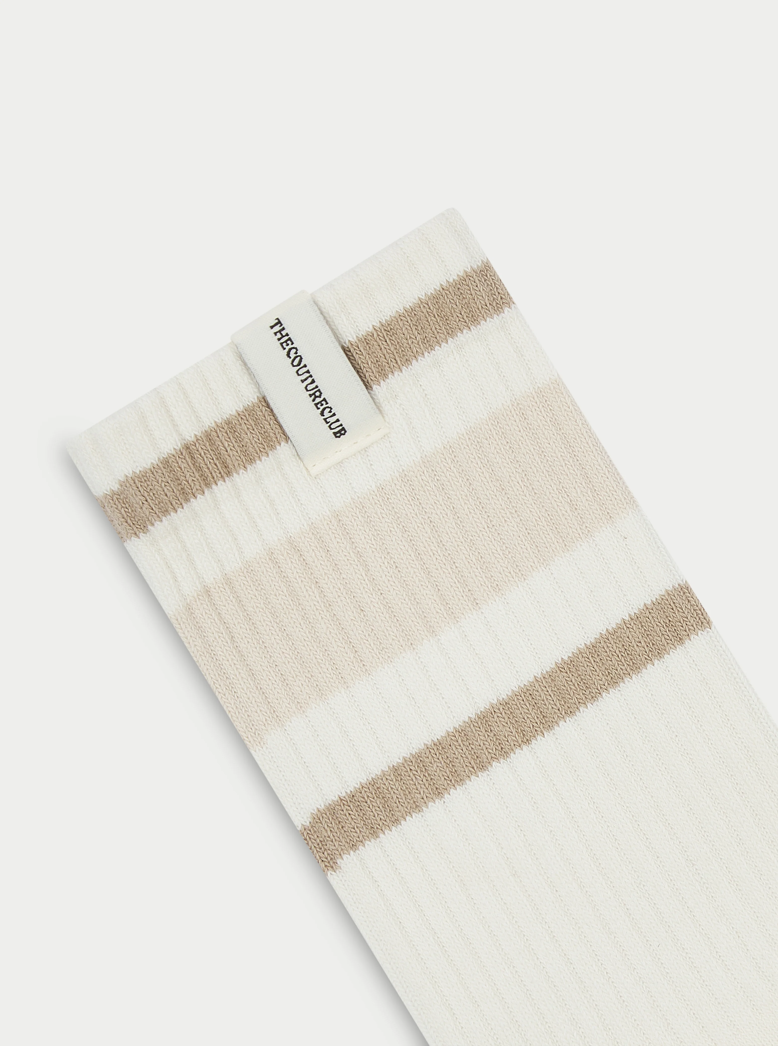 STRIPED BRANDED LABEL SOCK - BEIGE