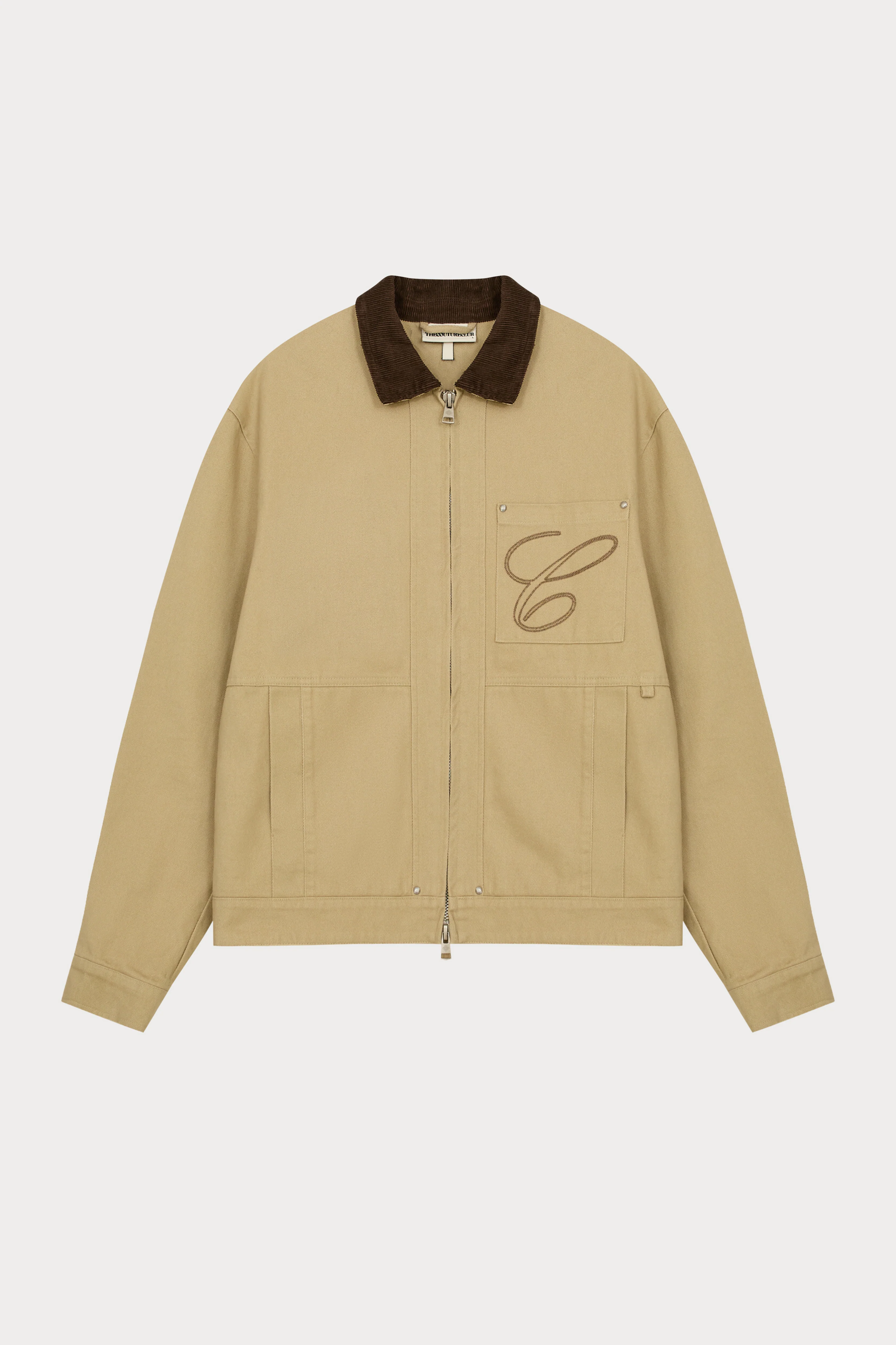 TWILL CONTRAST COLLAR JACKET - BEIGE