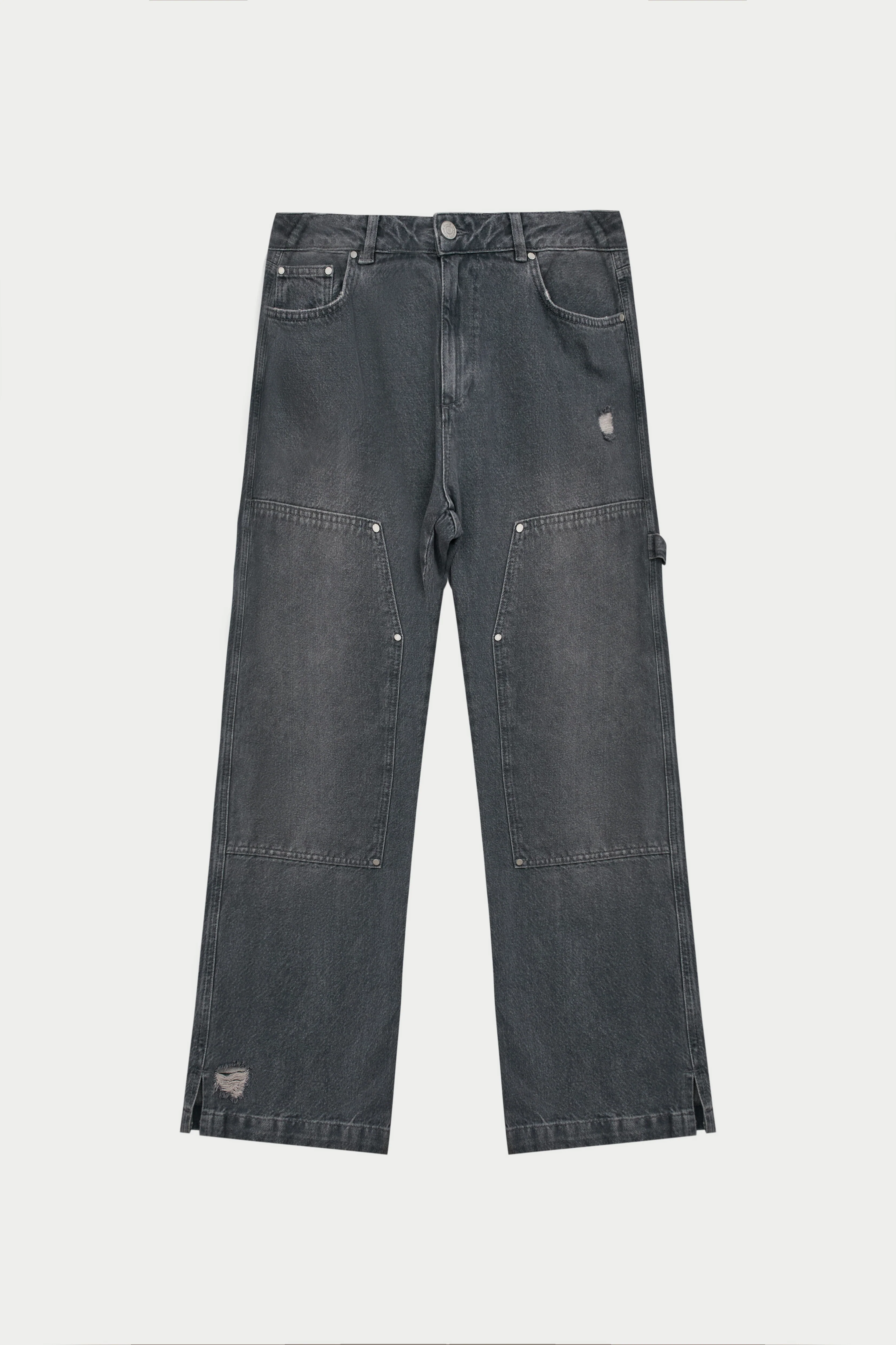 DENIM RIVET DETAIL CARPENTER JEANS - GREY WASH