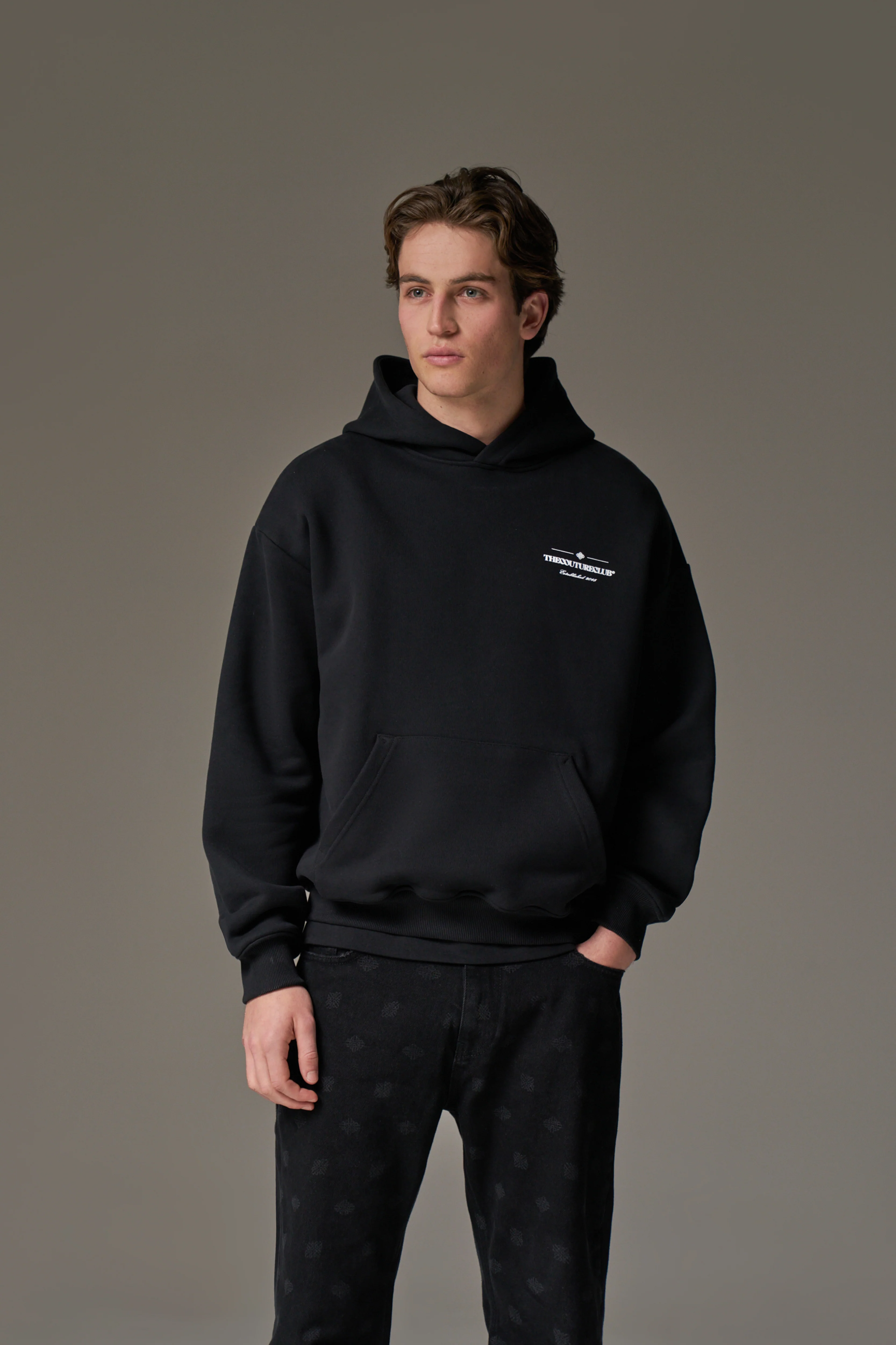 MIXED FONT GRAPHIC HOODIE - BLACK