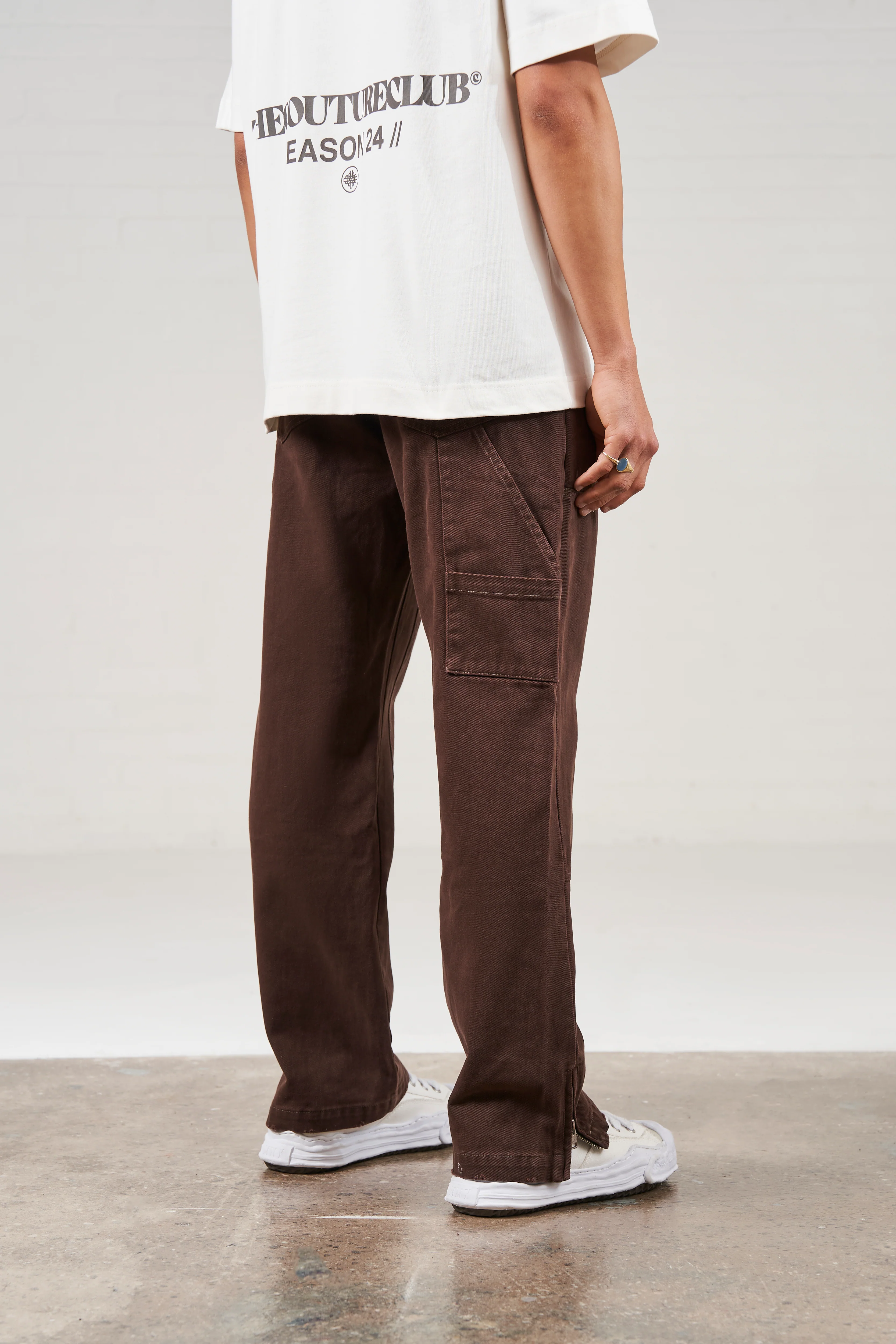 TWILL RIVET DETAIL CARPENTER PANT - DARK BROWN