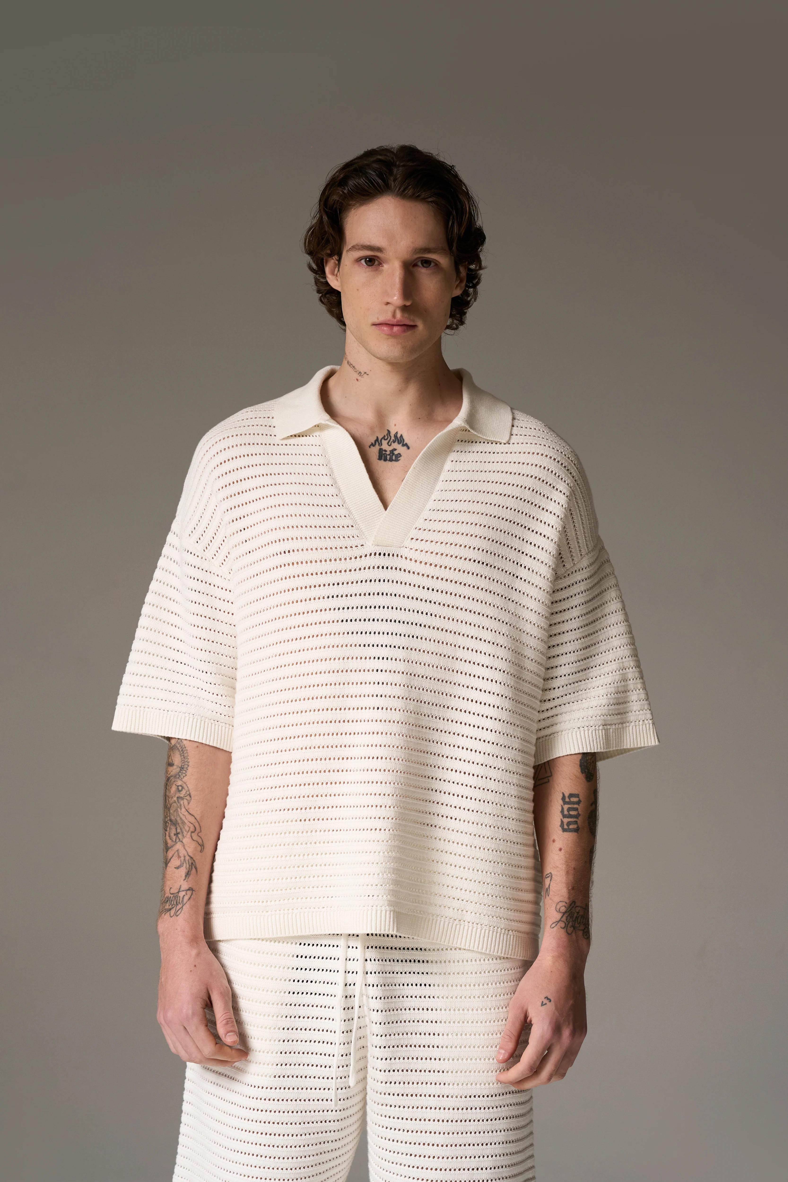KNITTED POLO SHIRT - WHITE