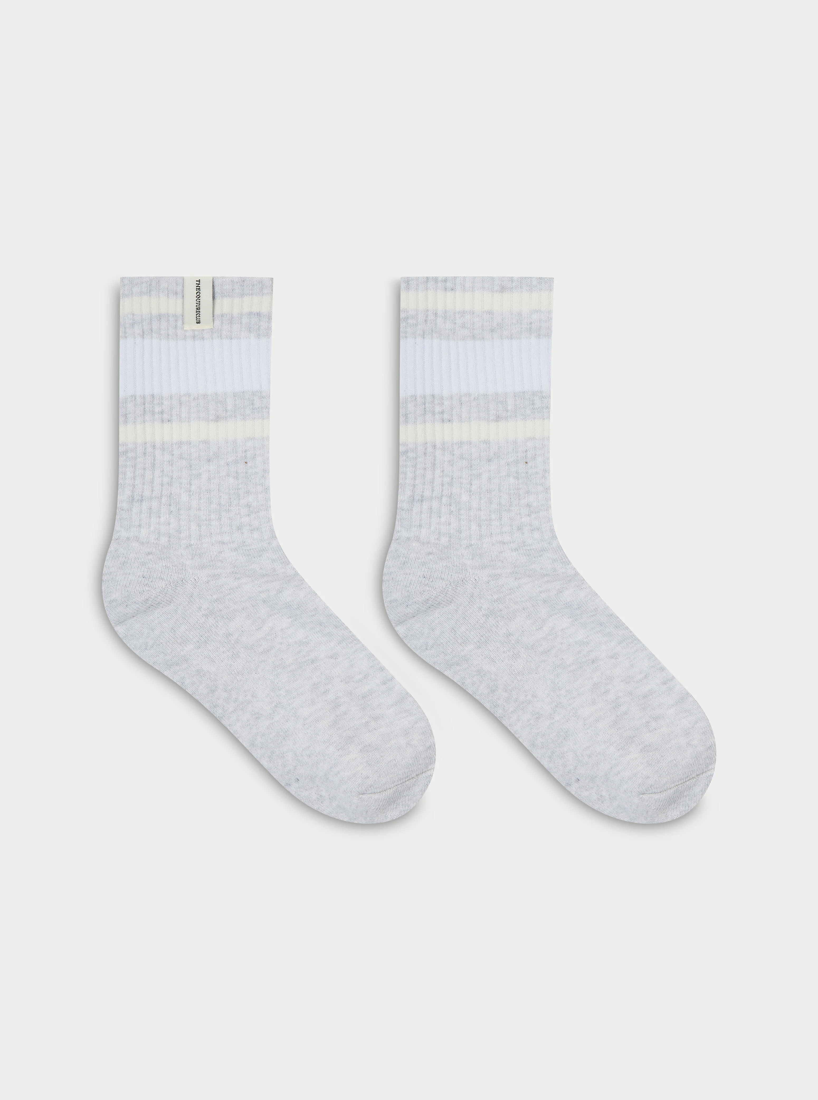 STRIPED BRANDED LABEL SOCK - GREY MARL