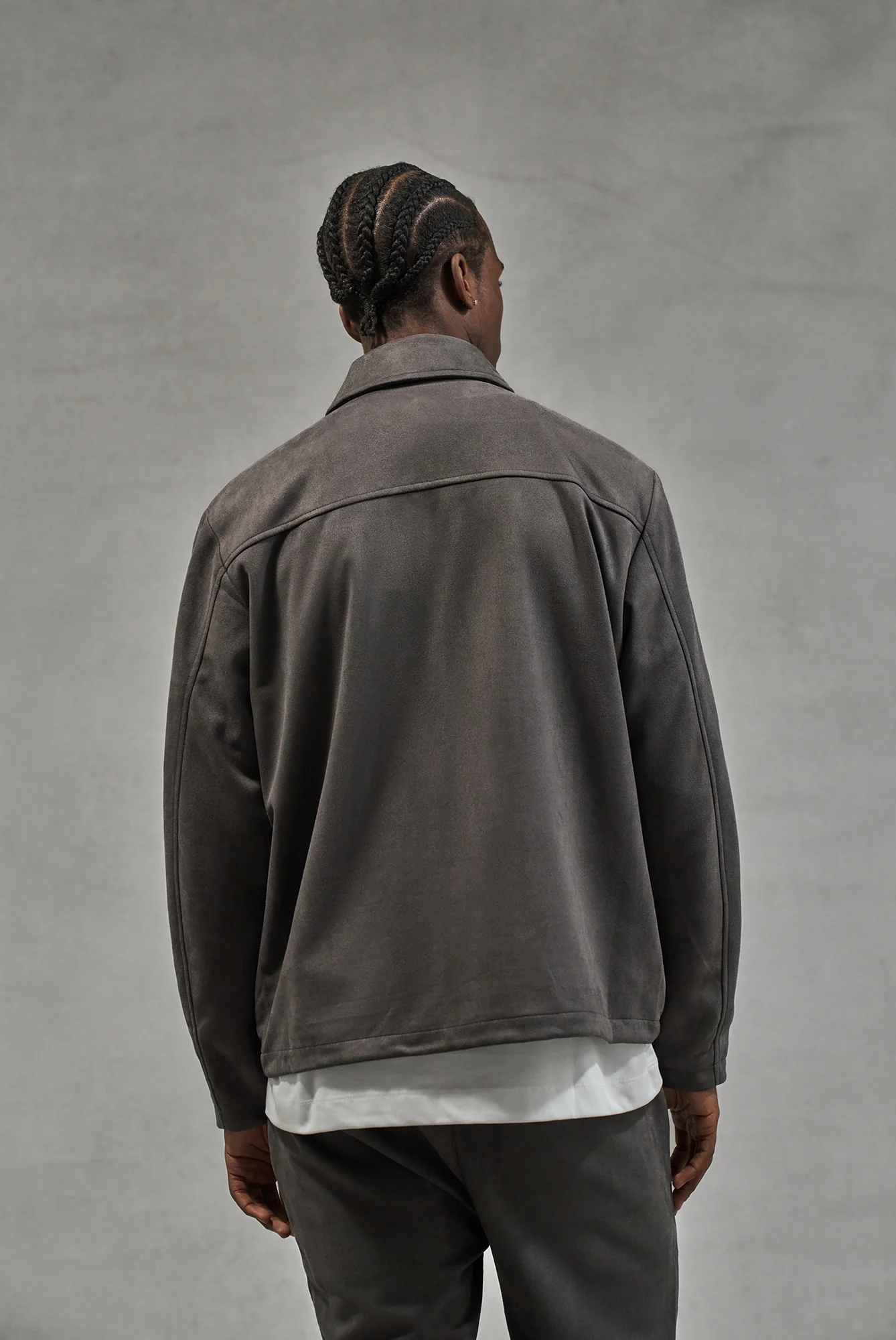 FAUX SUEDE WORKER JACKET - CHARCOAL