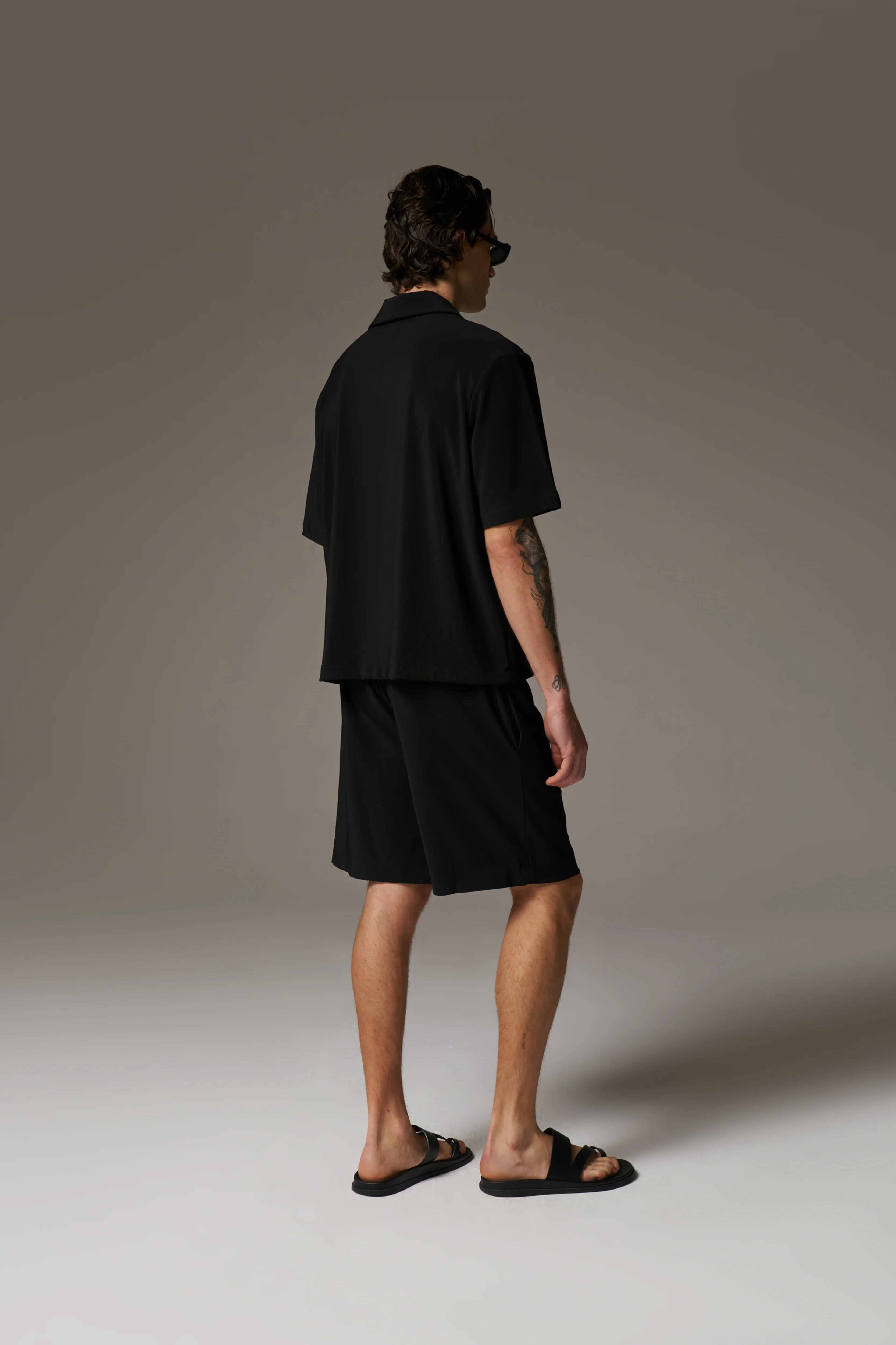 RIB BUTTON THROUGH SHIRT - BLACK