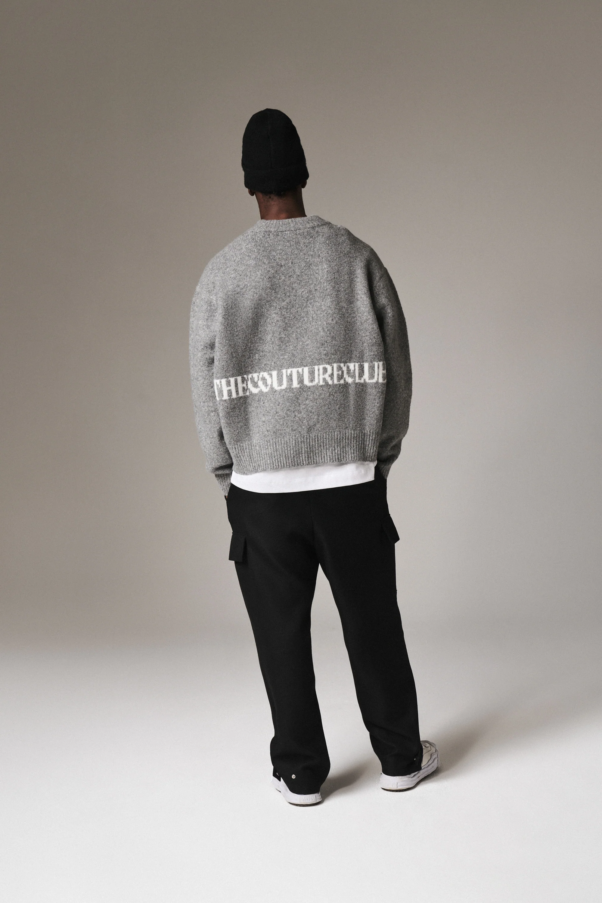 PLEATED WIDE LEG WOOL BLEND TROUSER - BLACK