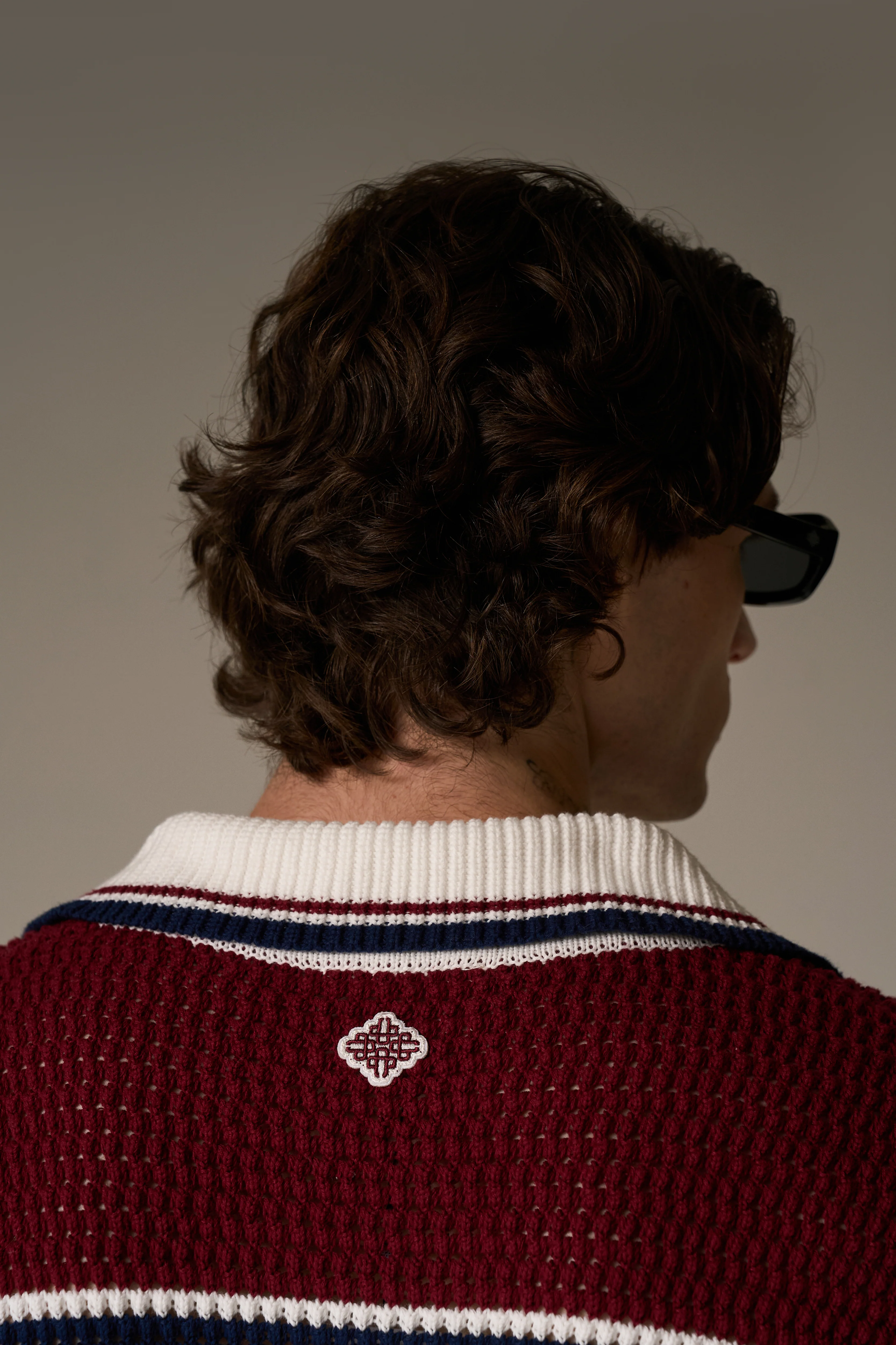 COLOUR BLOCK KNITTED STRIPE SHIRT - BURGUNDY