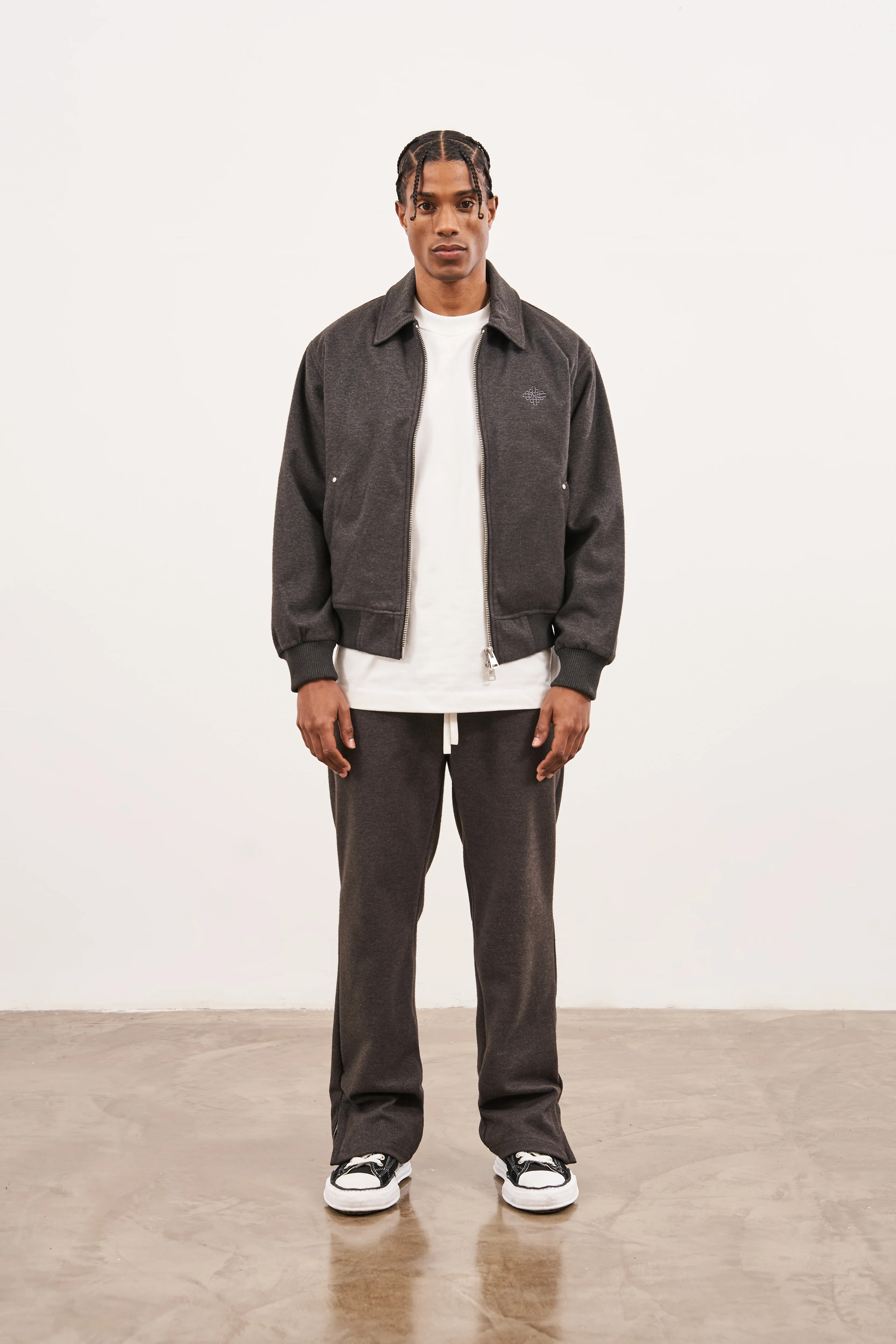 EYELET DETAIL STRAIGHT LEG JOGGER - CHARCOAL