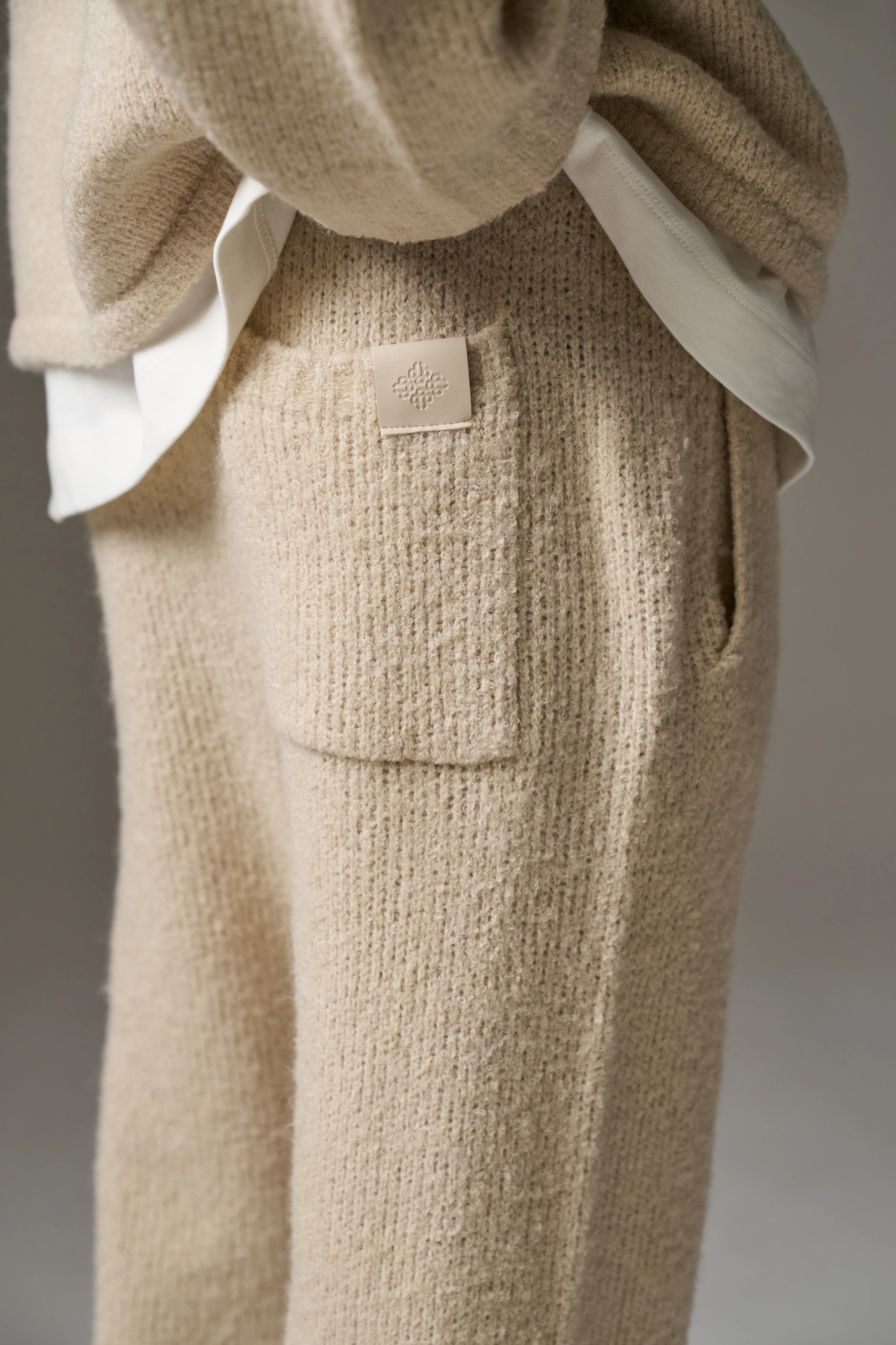 BOUCLE KNIT PANTS - STONE