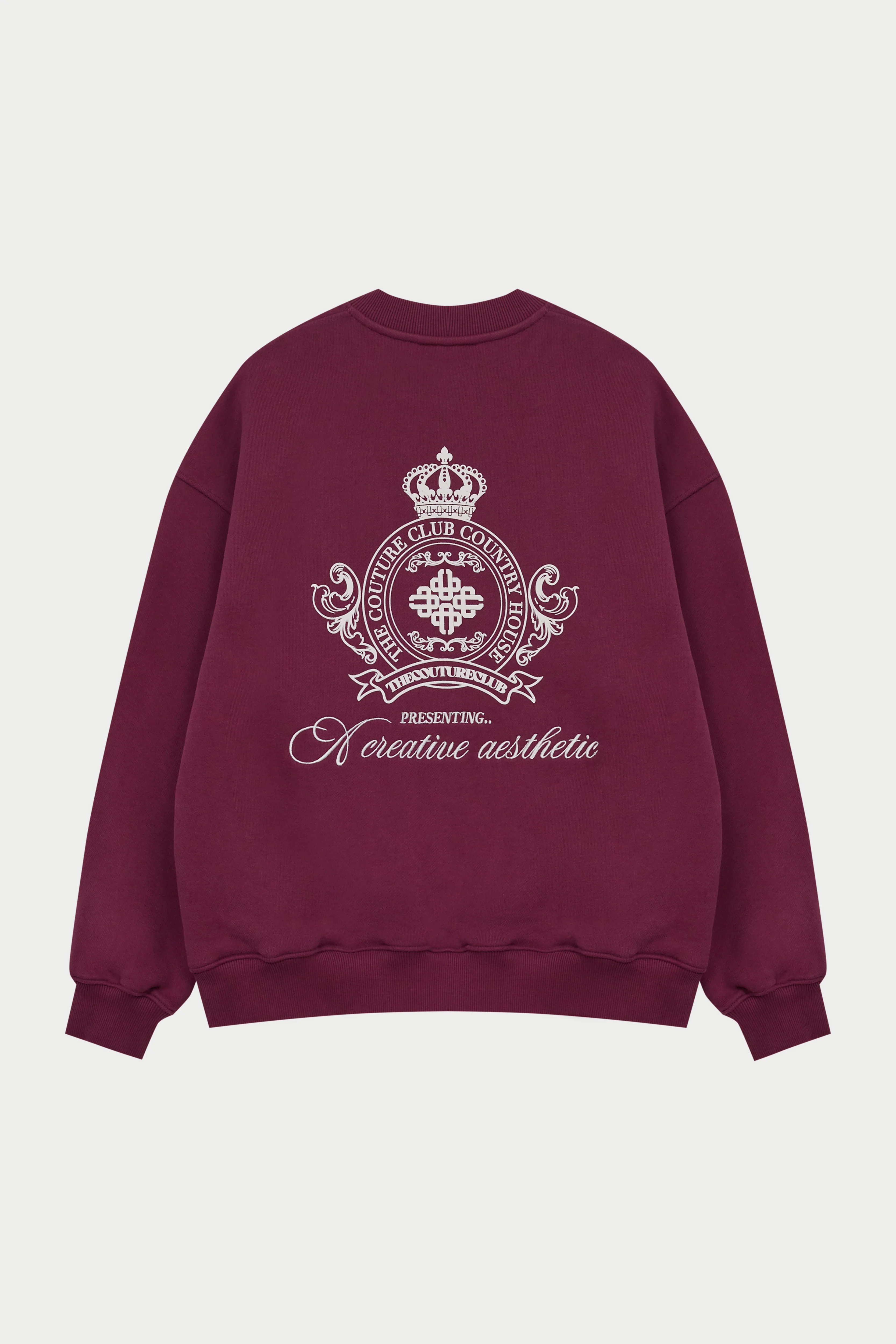 EMBROIDERED CREST OVERSIZED SWEATSHIRT - BURGUNDY