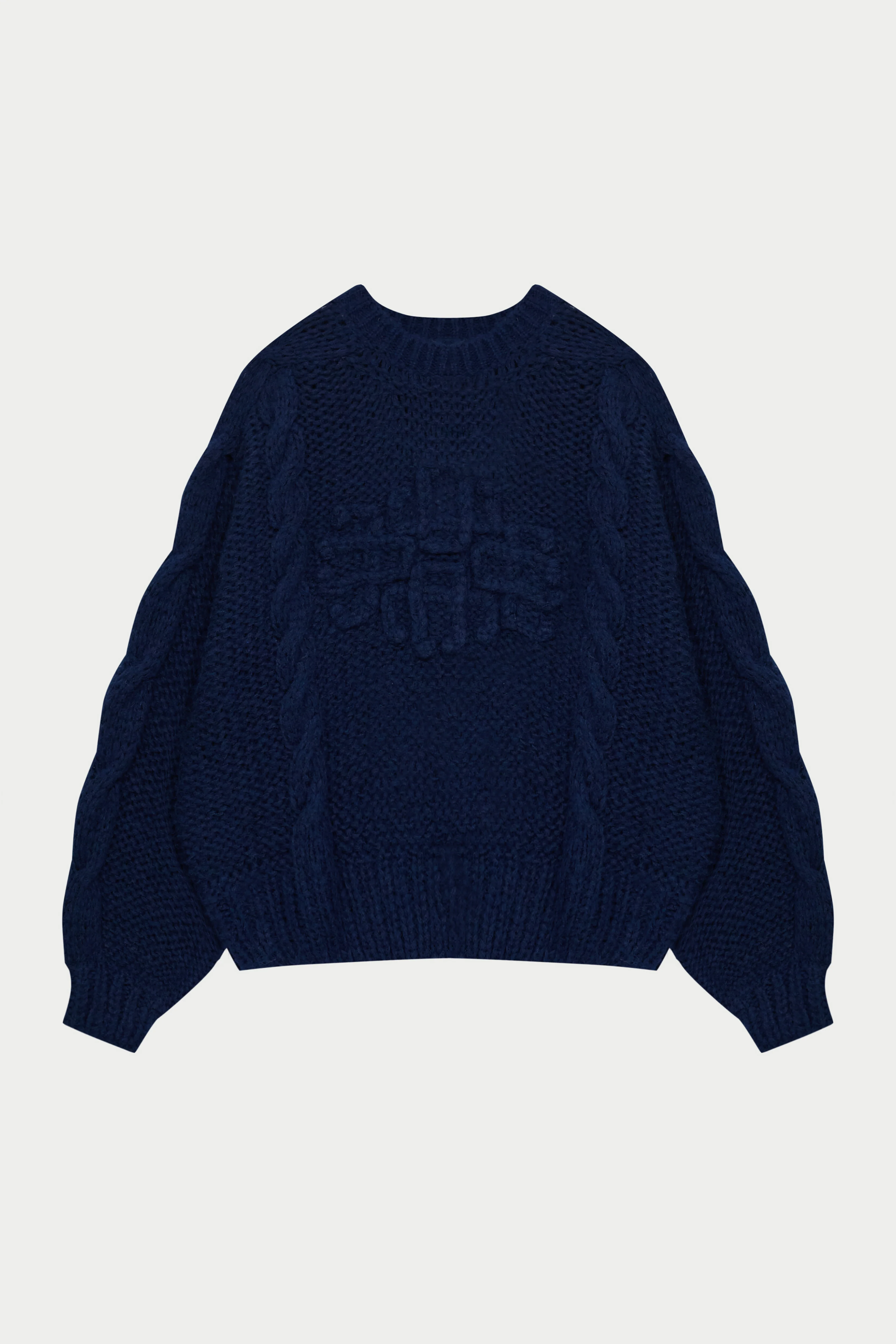 EMBLEM PLAITED OVERSIZED KNIT JUMPER - NAVY