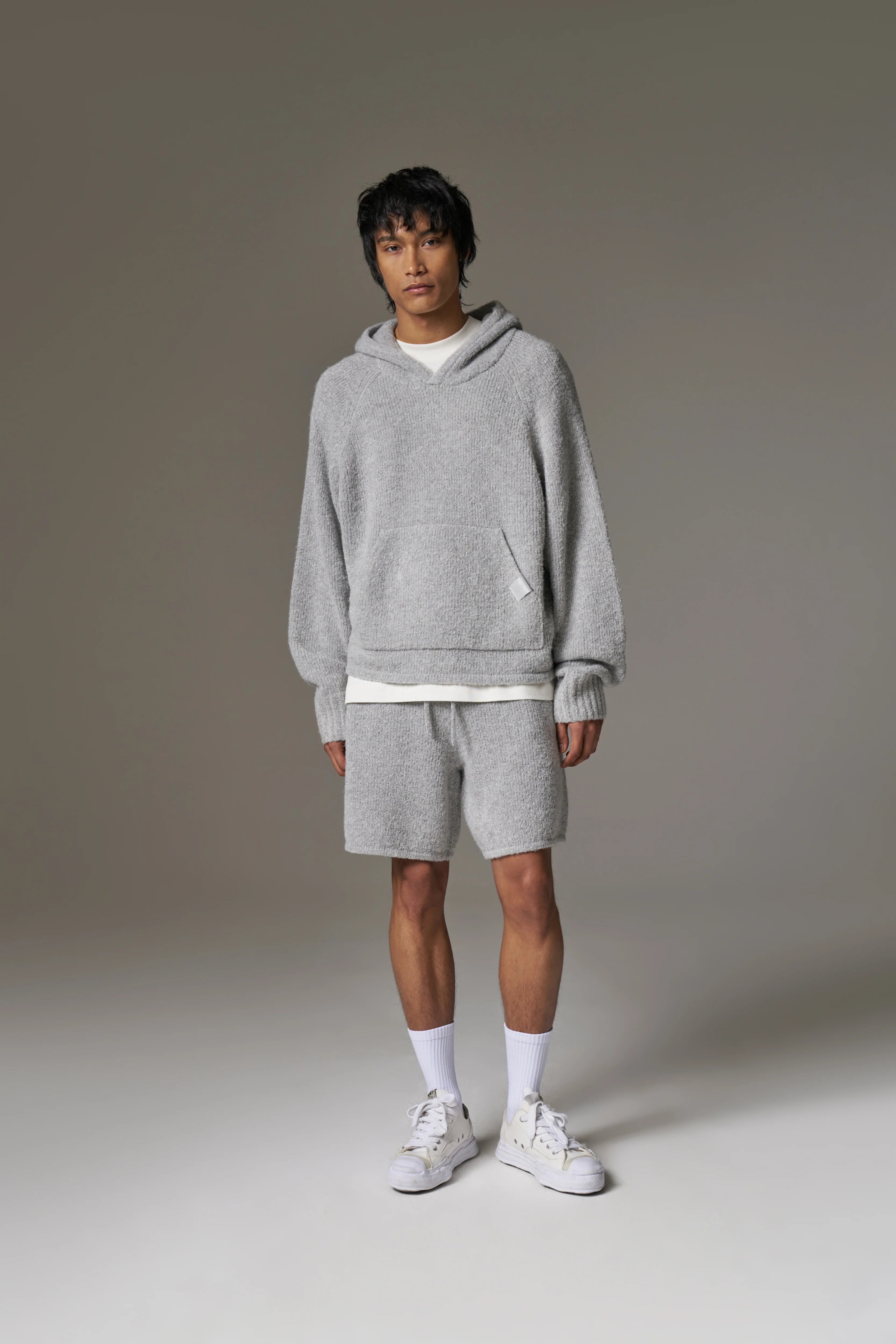 BOUCLE KNIT SHORTS - GREY MARL