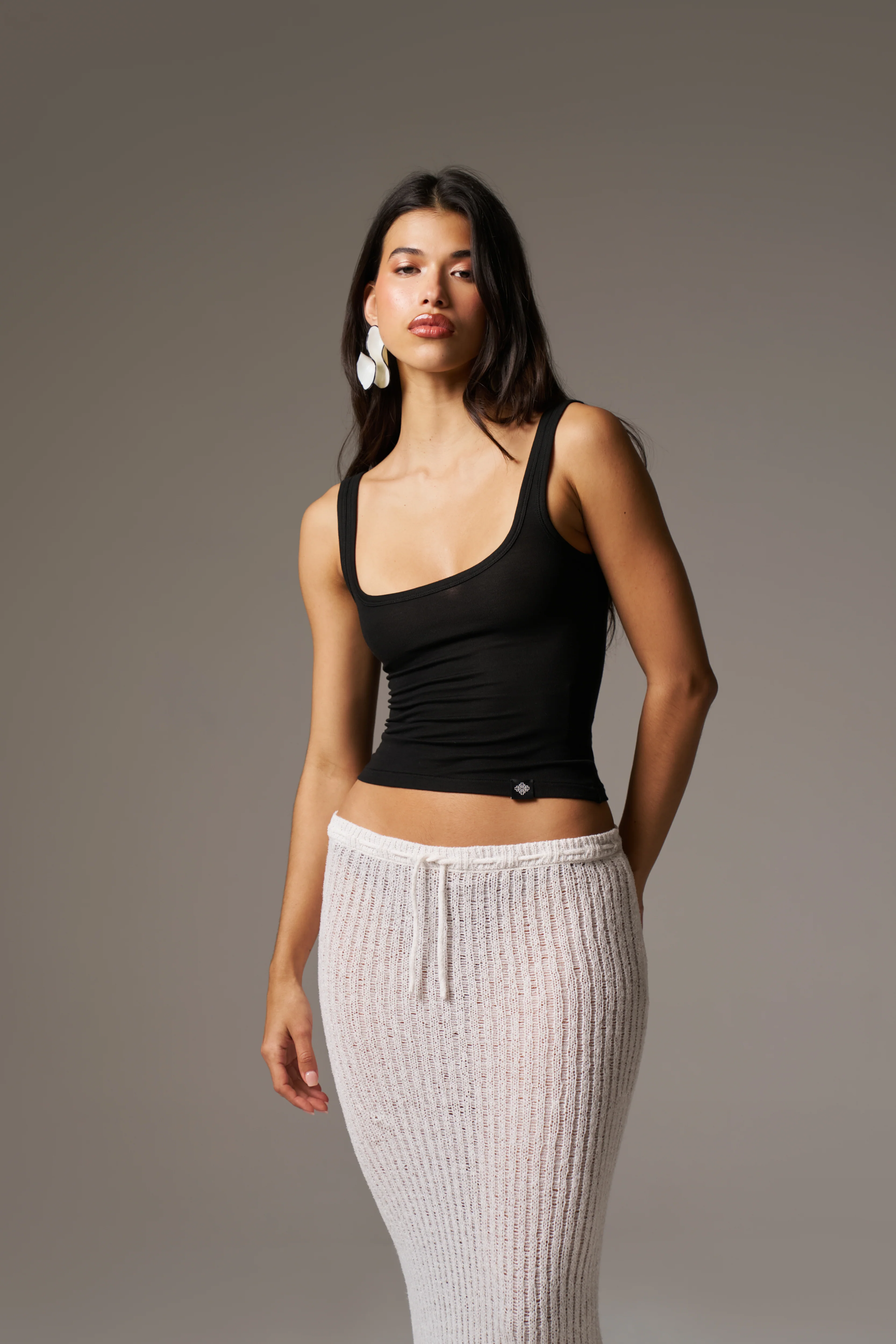 SLUB EMBLEM LABEL VEST TOP - BLACK