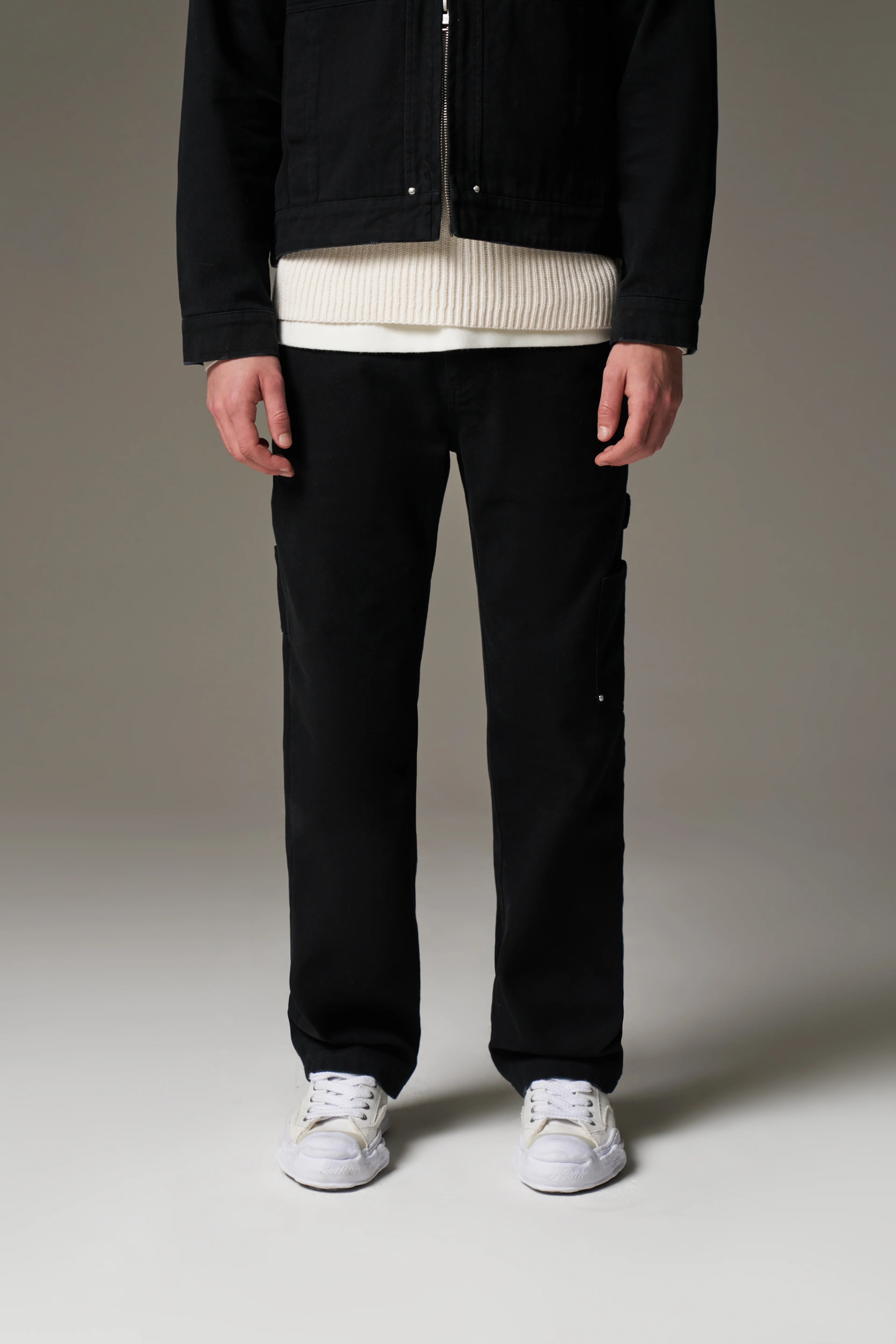 TWILL DOUBLE PATCH TROUSER - WASHED BLACK