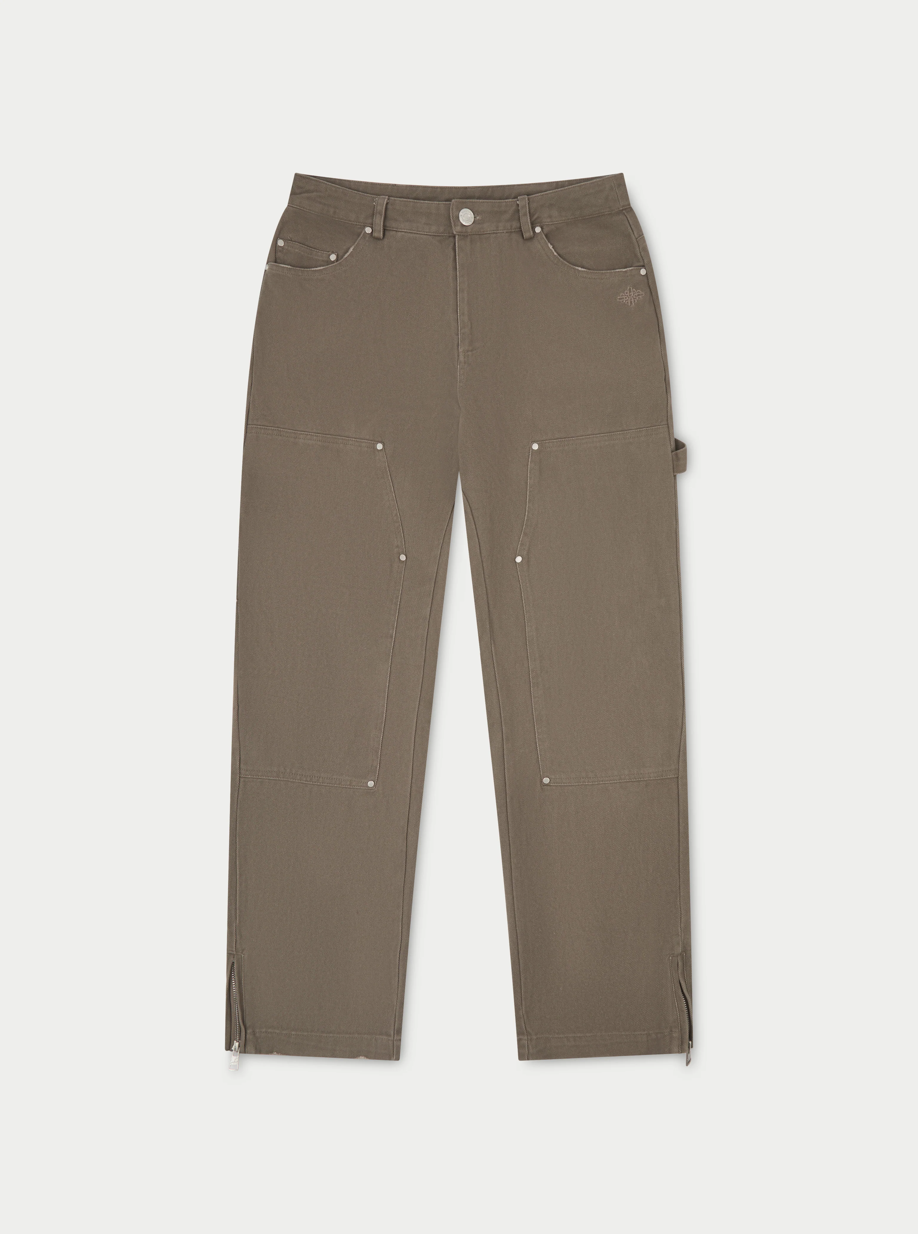 TWILL RIVET DETAIL CARPENTER PANT - BROWN
