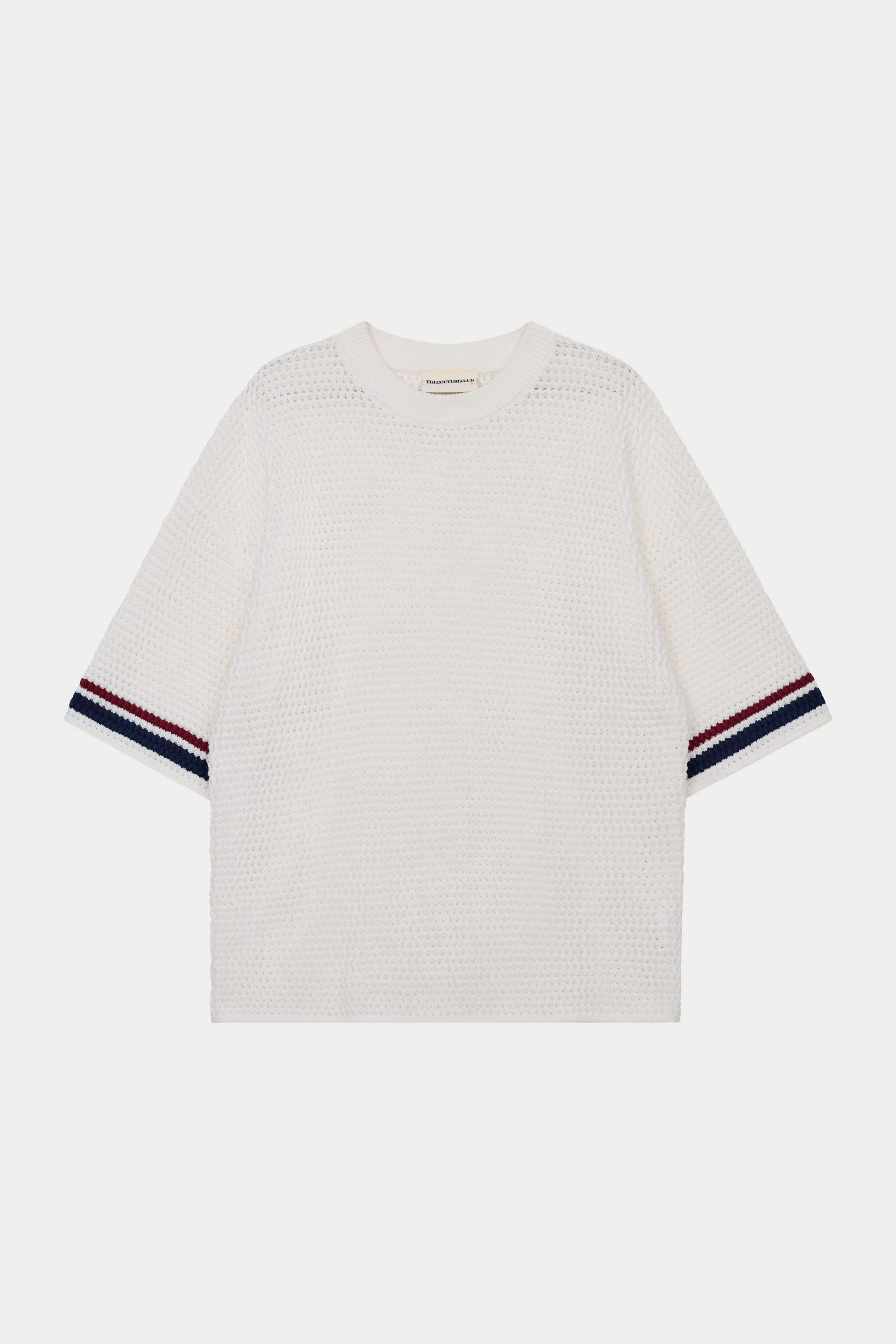 STRIPE CROCHET KNIT T-SHIRT - BURGUNDY