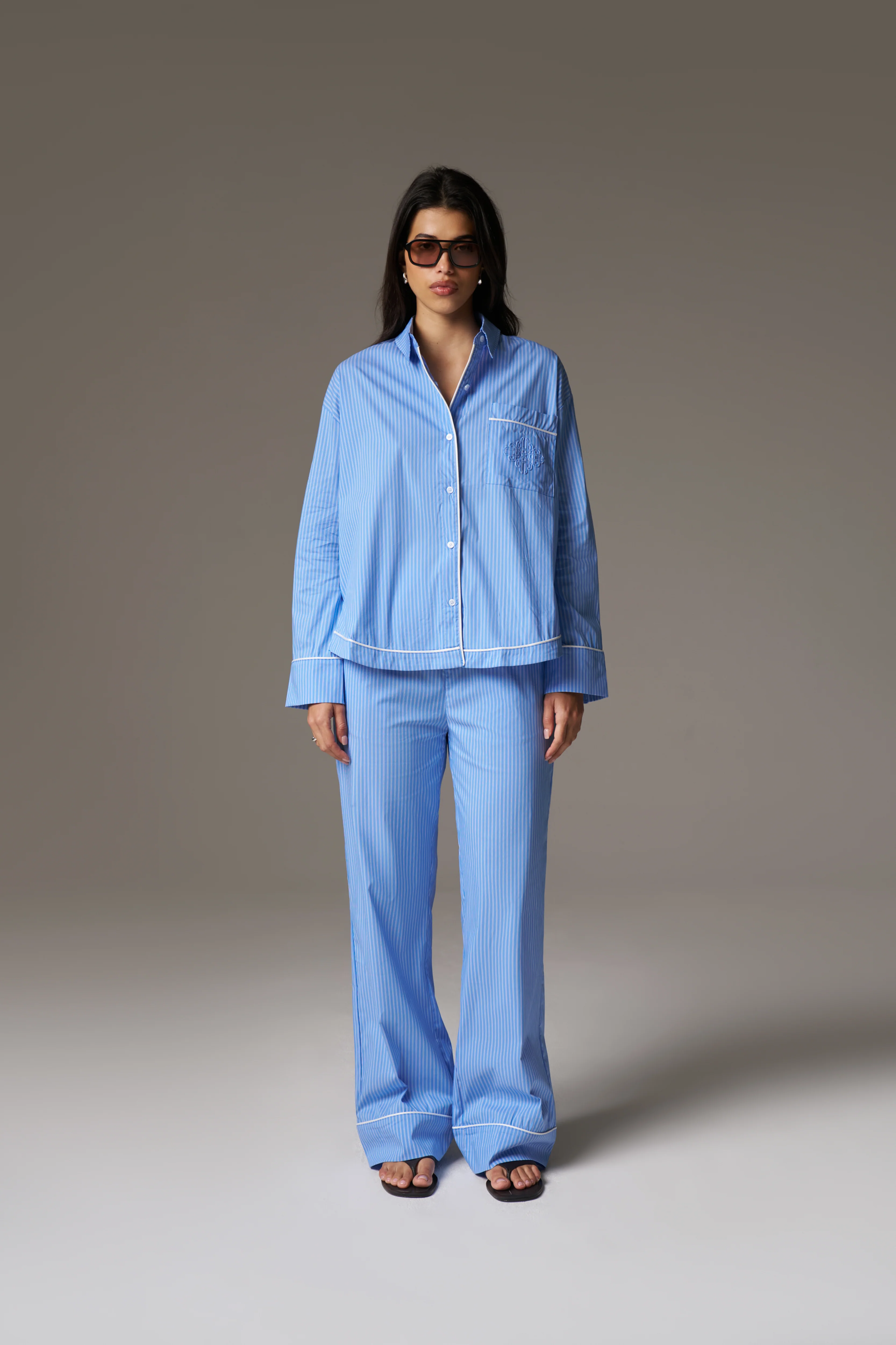 STRIPE PIPED EMBLEM TROUSERS - BLUE