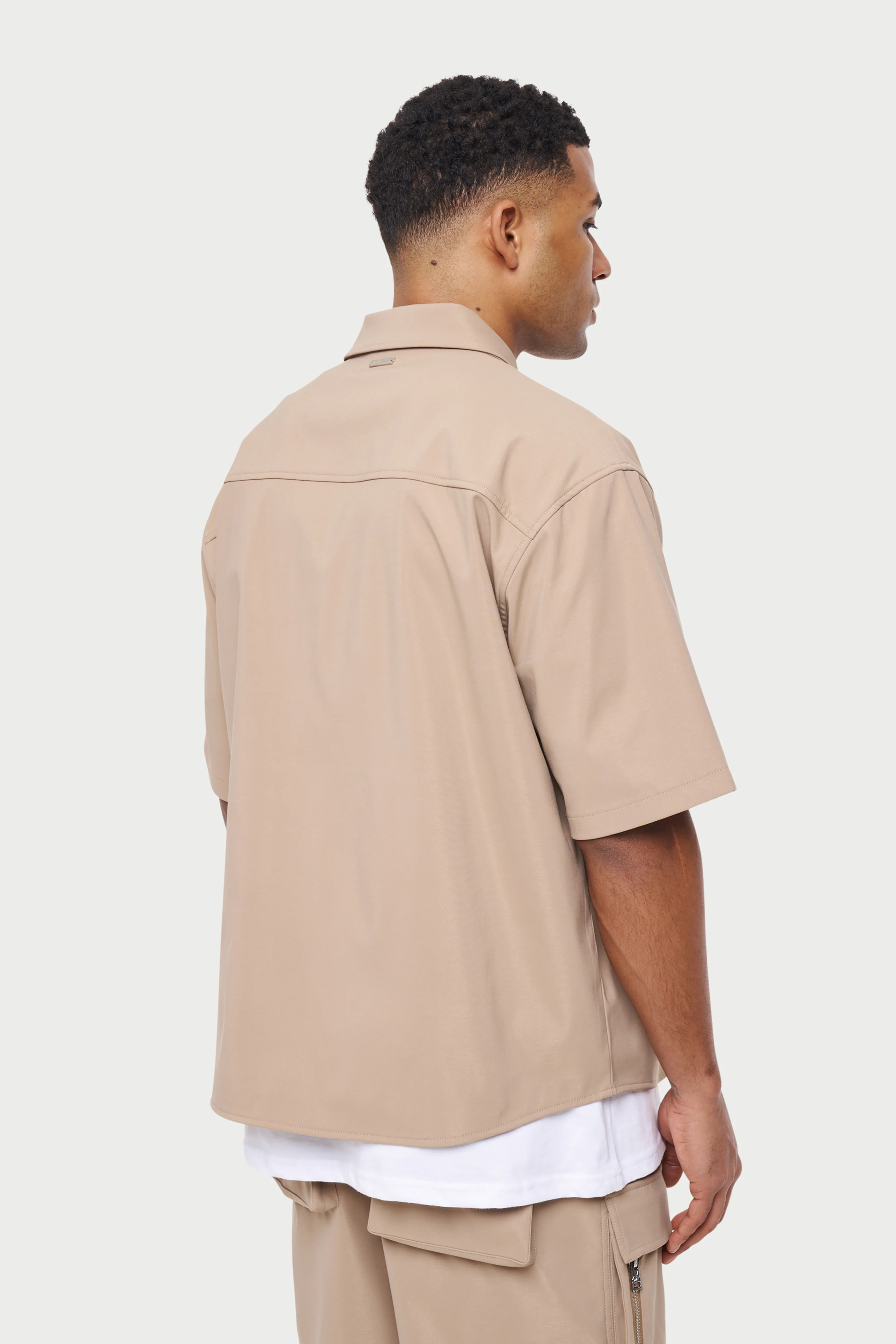 TECHNICAL HEAVYWEIGHT ZIP OVERSHIRT - BEIGE