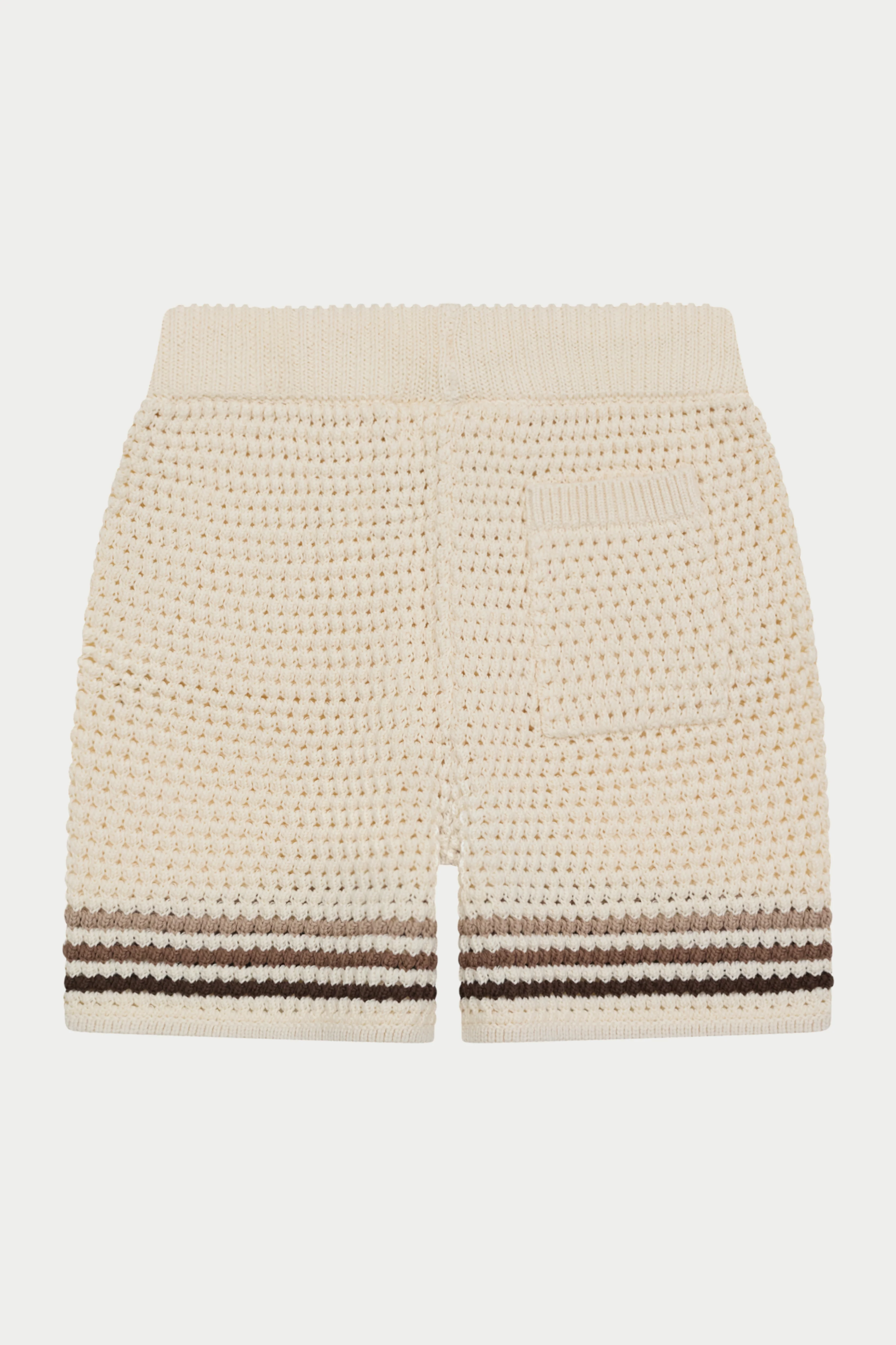 KIDS STRIPE CROCHET KNIT SHORTS - OFF WHITE