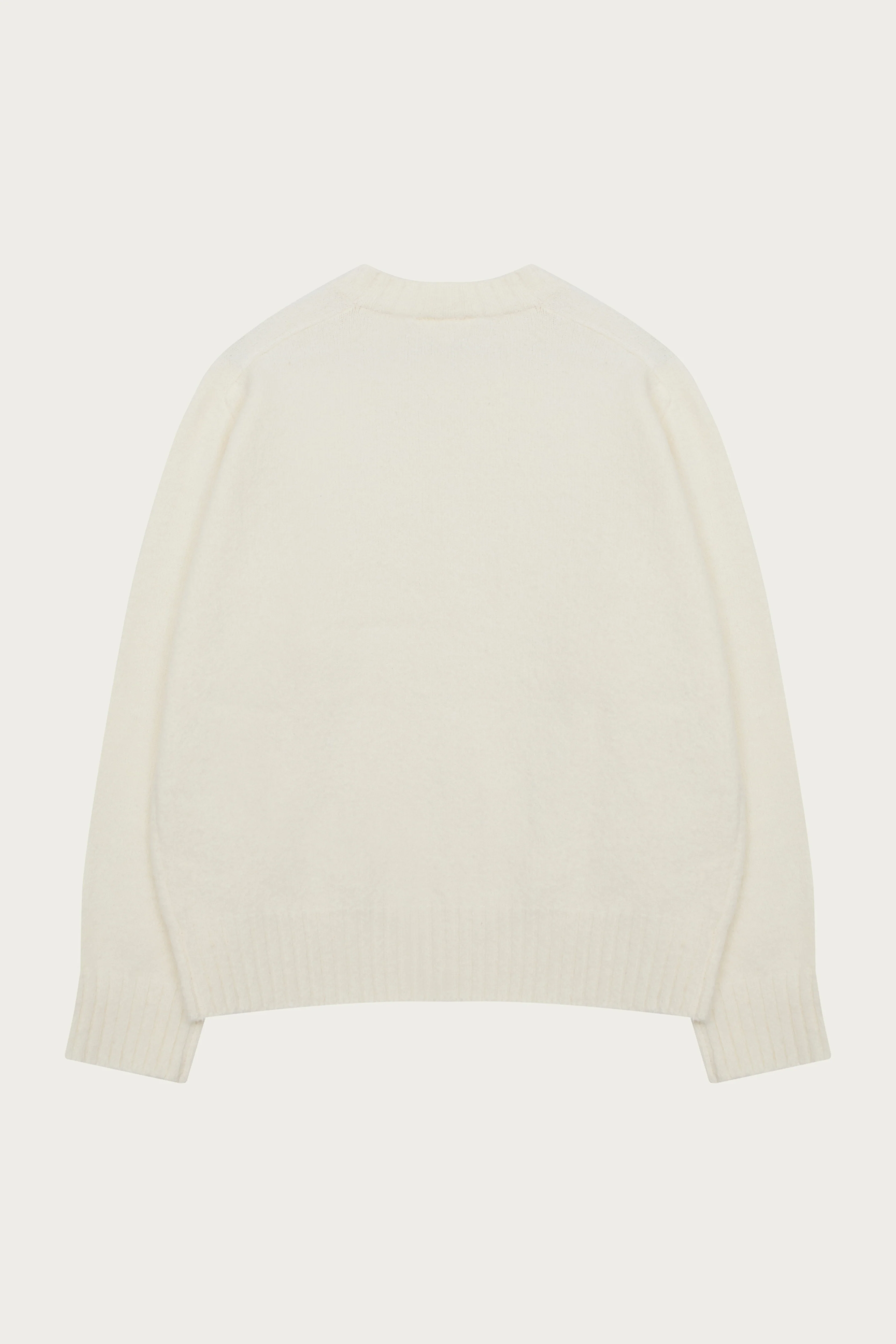 FLUFFY KNIT EMBLEM EMBROIDERED CREW - OFF WHITE