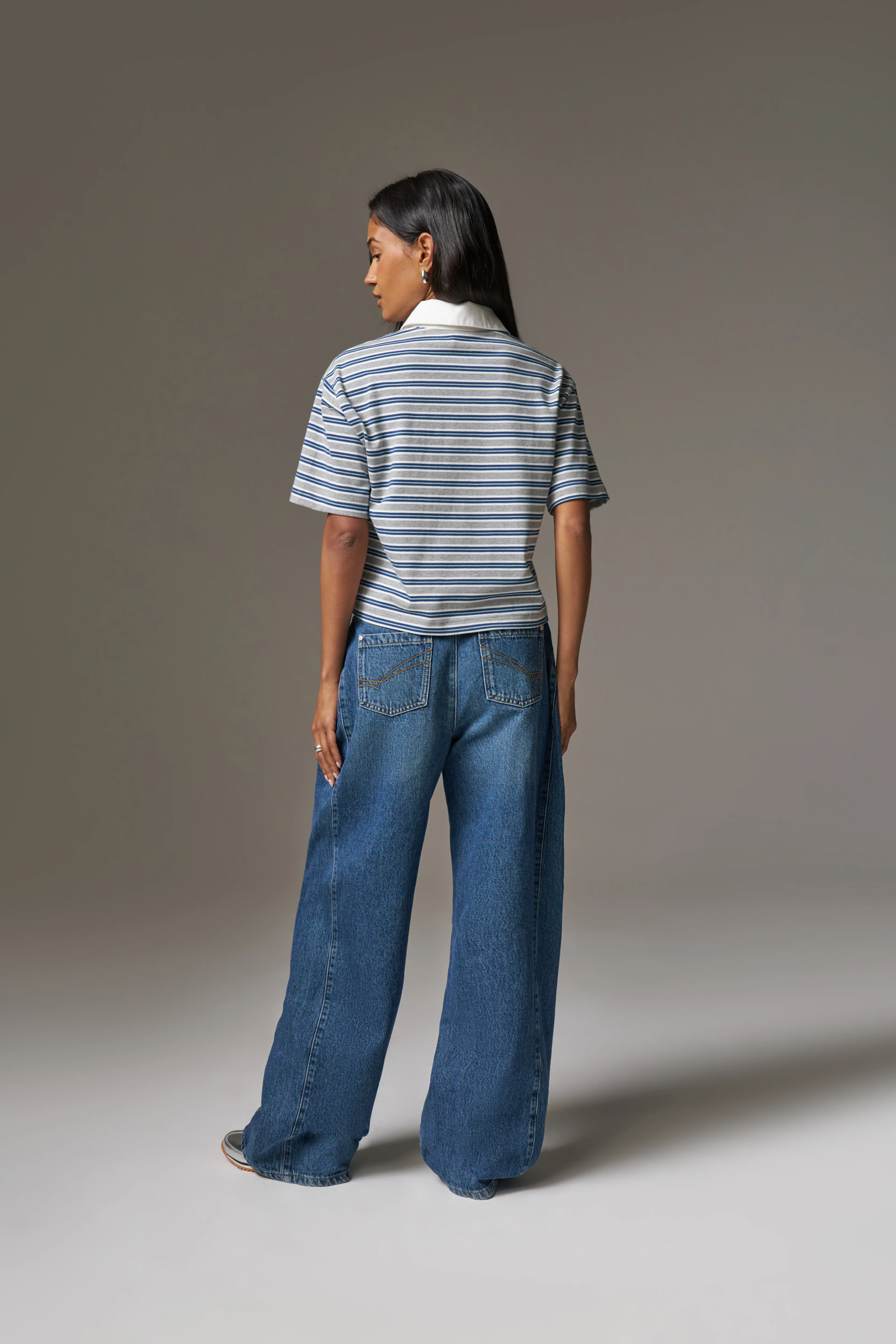 STRIPED POLO TEE - GREY