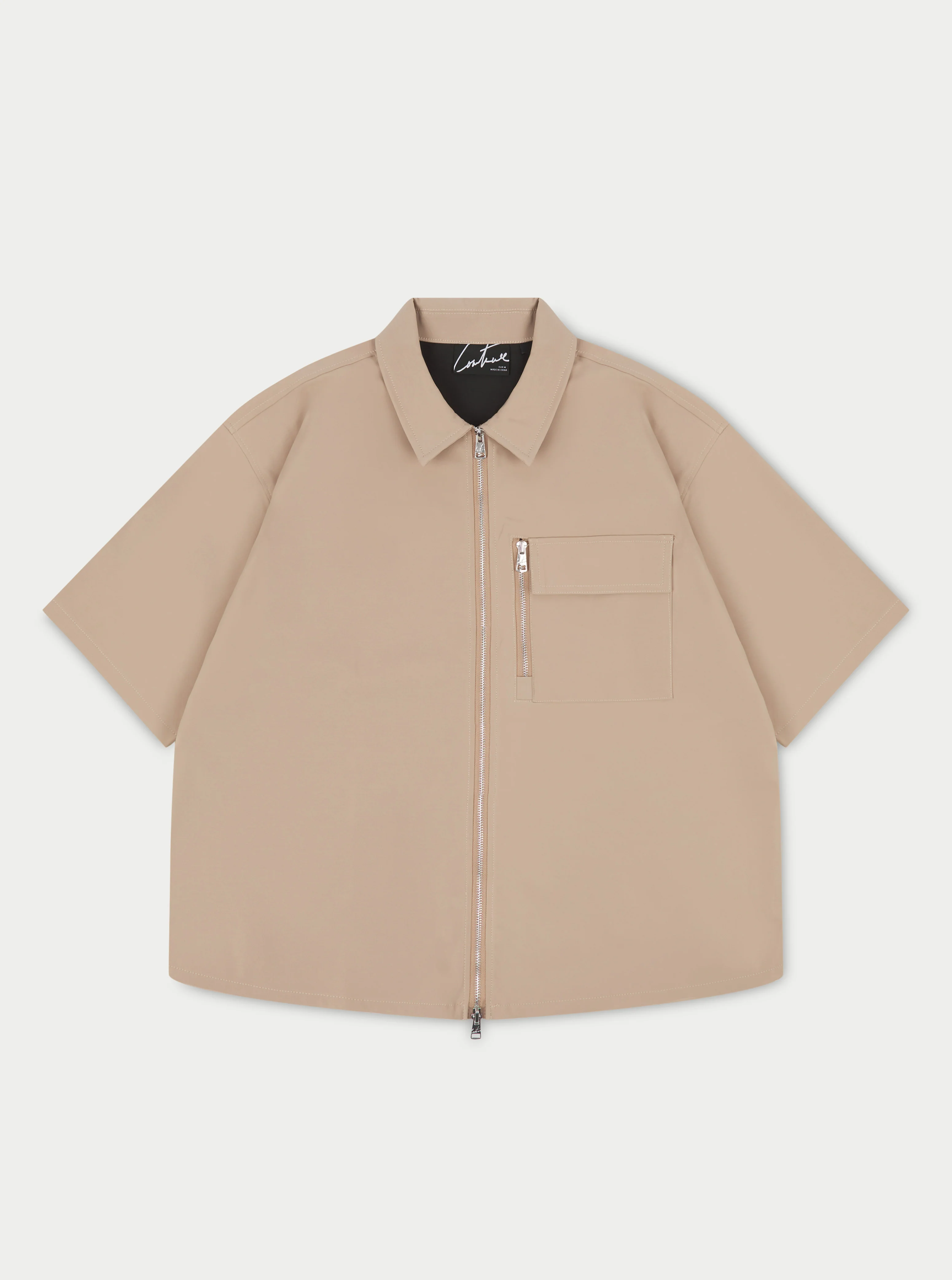 TECHNICAL HEAVYWEIGHT ZIP OVERSHIRT - BEIGE