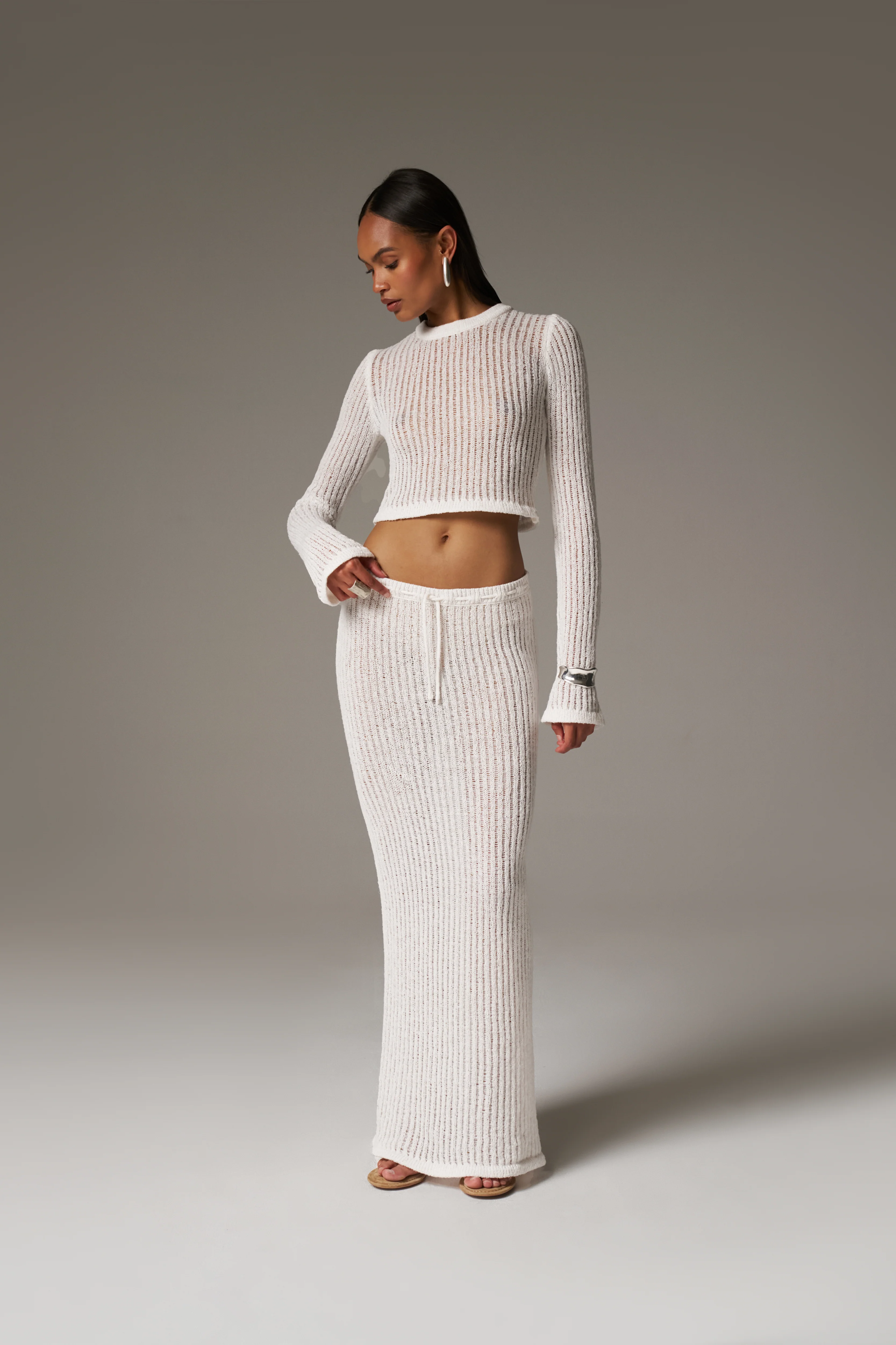LADDER KNIT MAXI SKIRT - CREAM