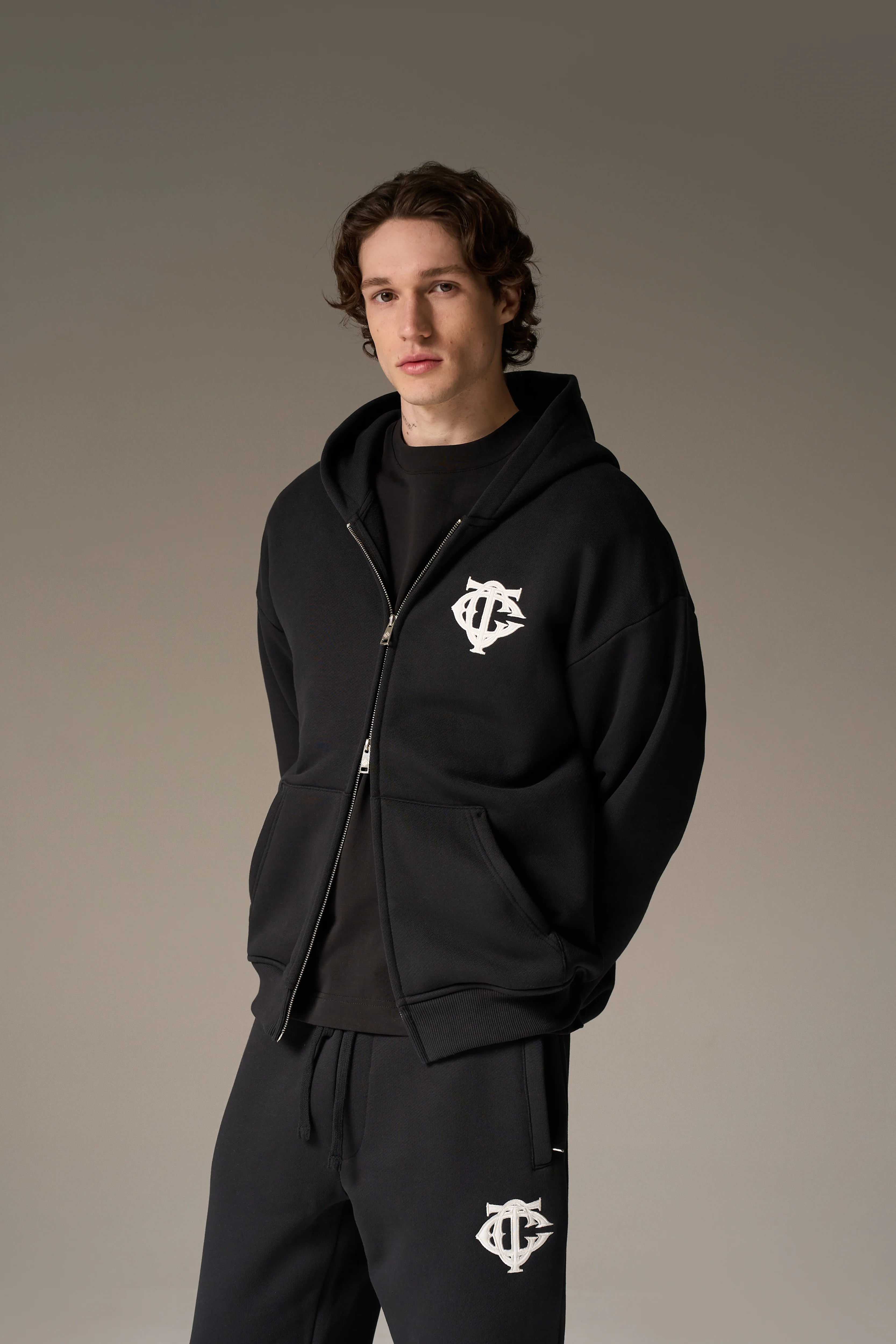 HEAVYWEIGHT MONOGRAM EMBLEM ZIP THROUGH - BLACK