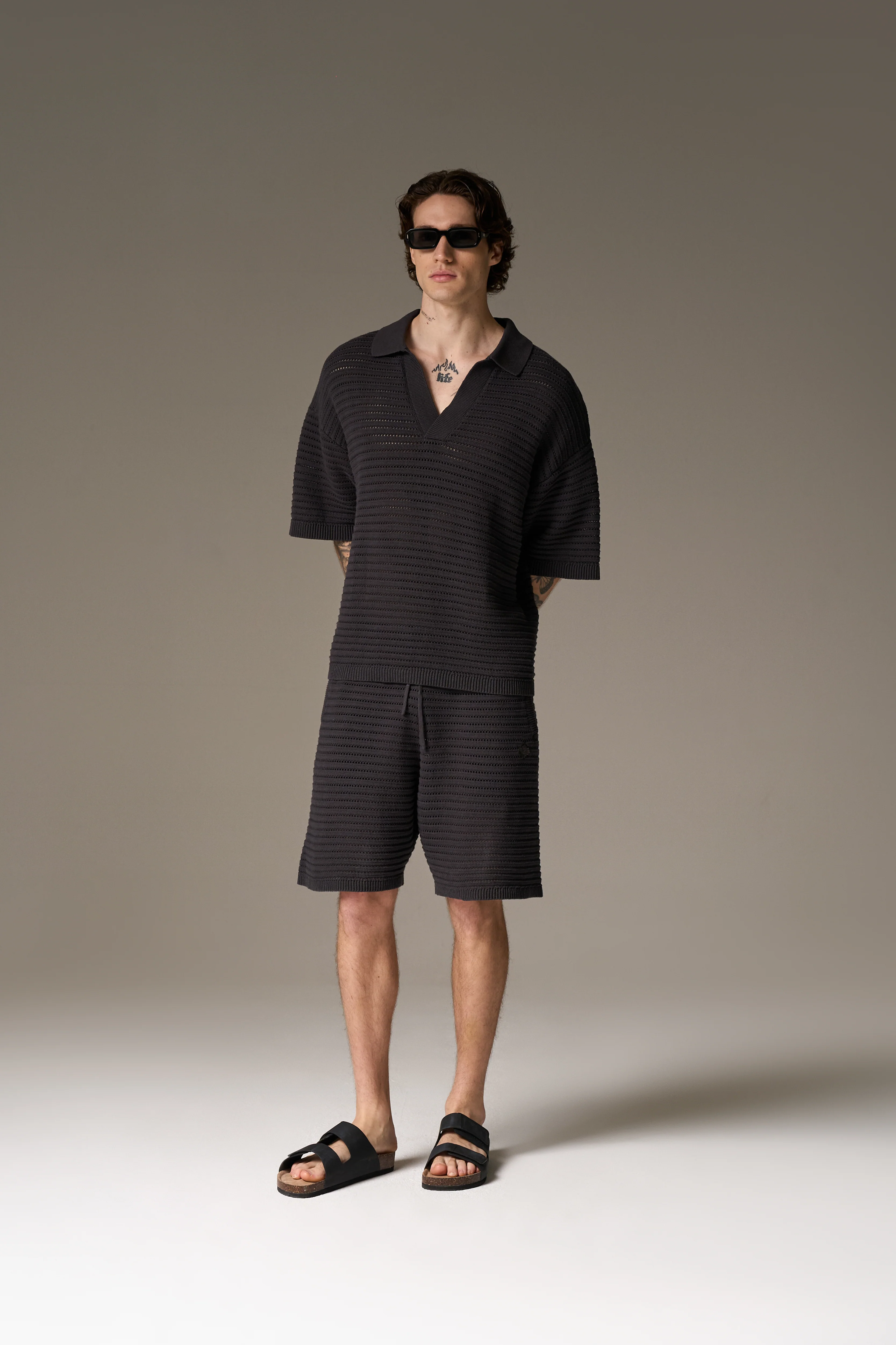 KNITTED POLO SHIRT - CHARCOAL