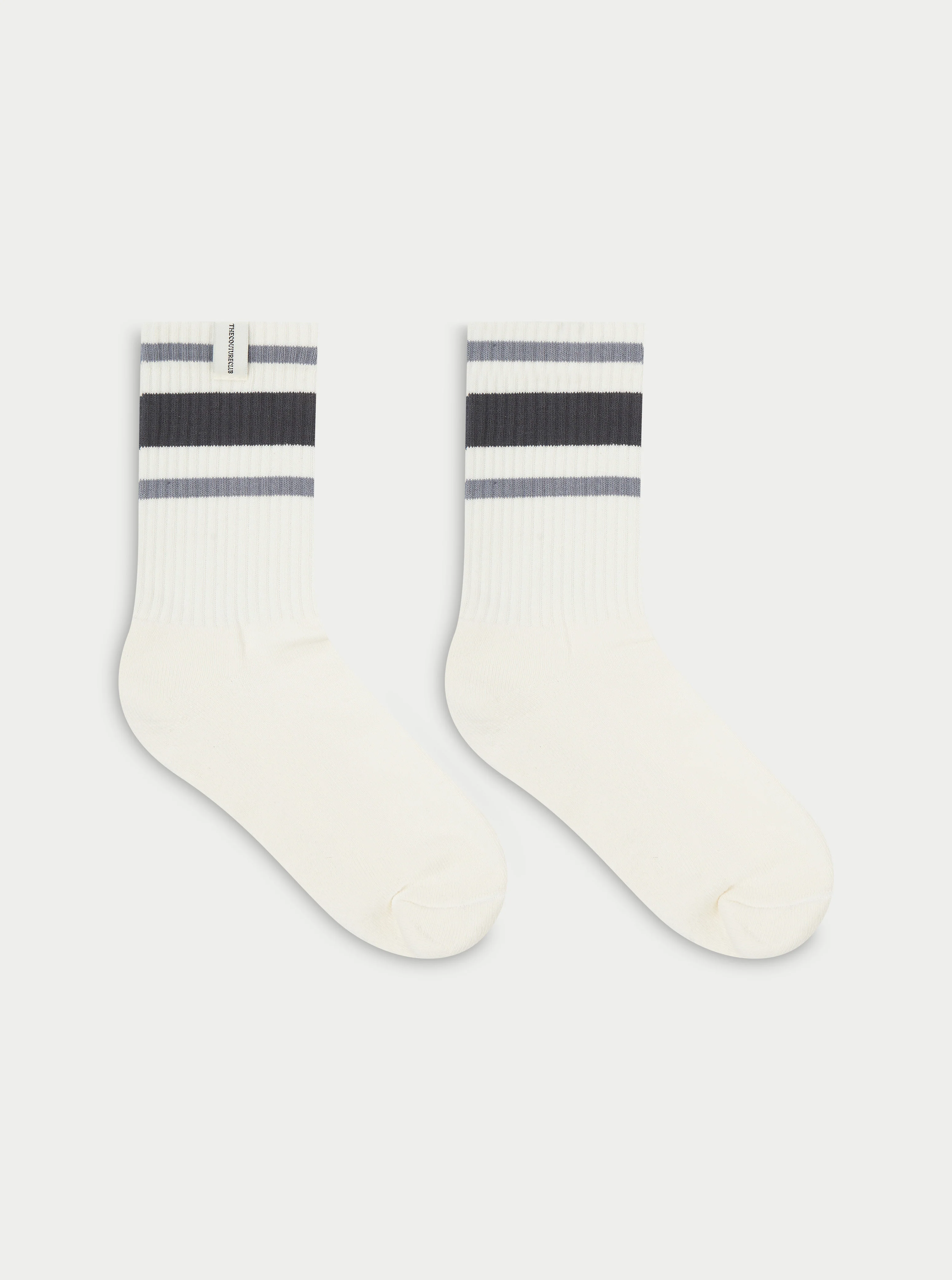 STRIPED BRANDED LABEL SOCK - OFF WHITE
