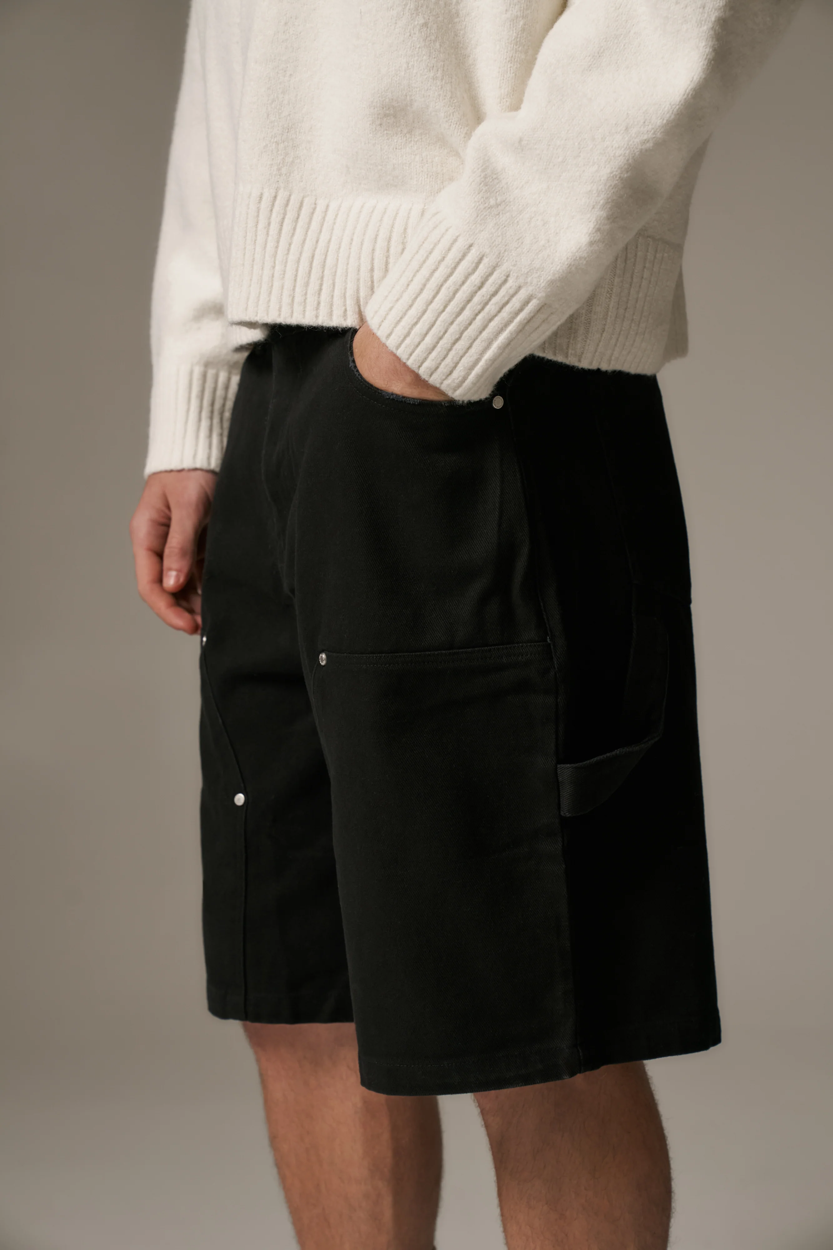 TWILL CARPENTER SHORTS - BLACK